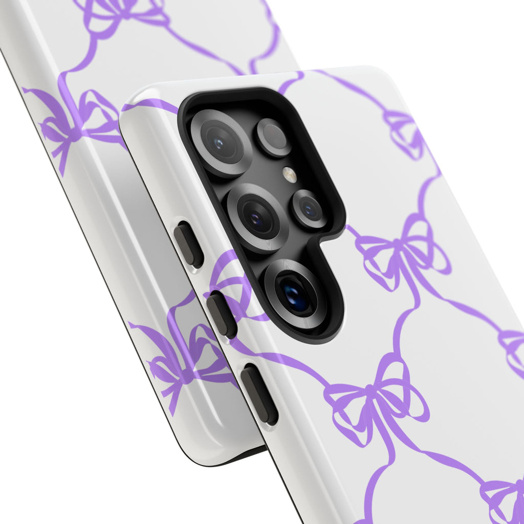 Lavender Bow Pattern Tough Phone Case - Striped Cute iPhone Cover
