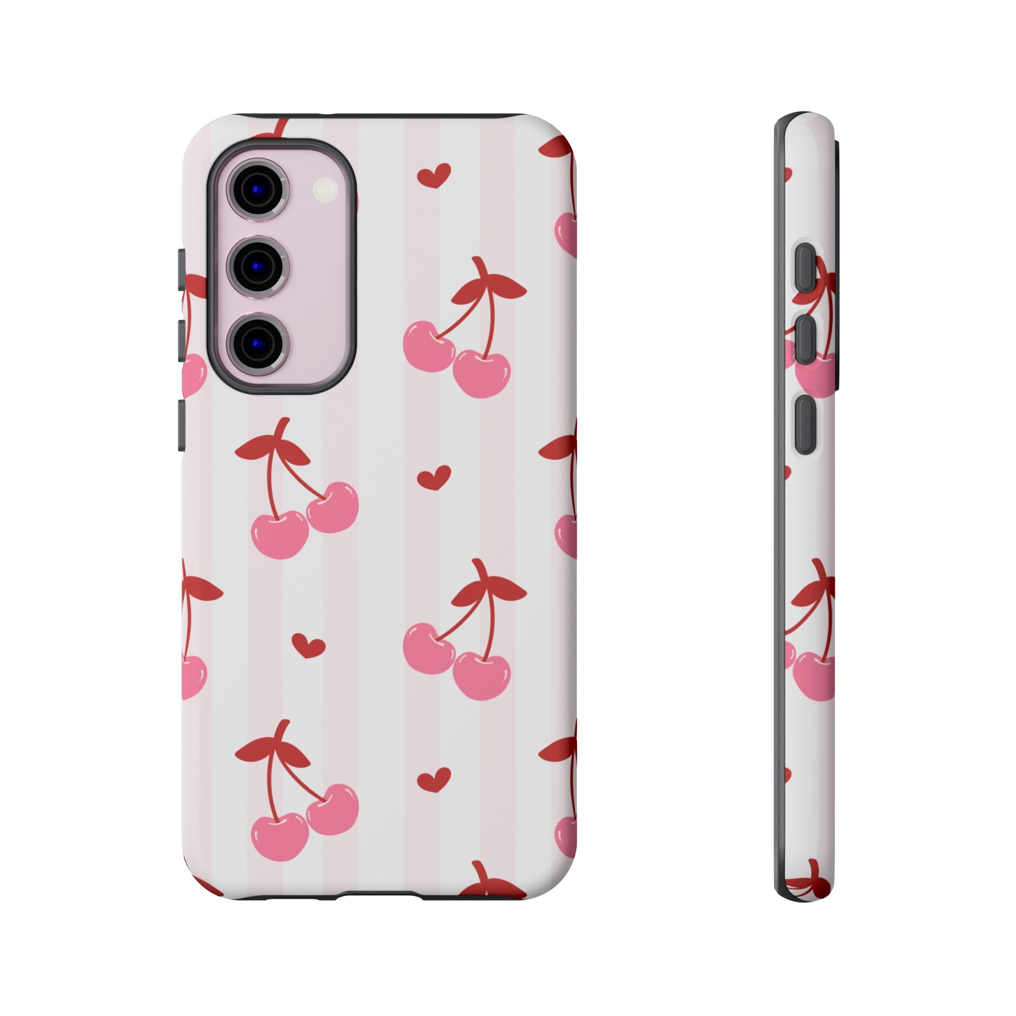 Pink Cherry Pattern Tough Phone Case — Cute Retro Fruit Design