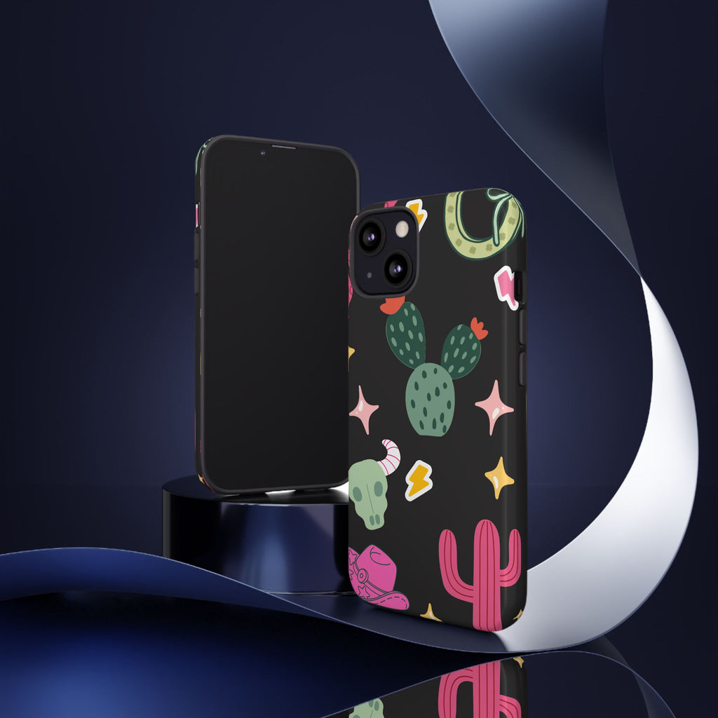 Southwest Desert Icons Tough Phone Case — Cactus, Cowboy & Skull Pattern