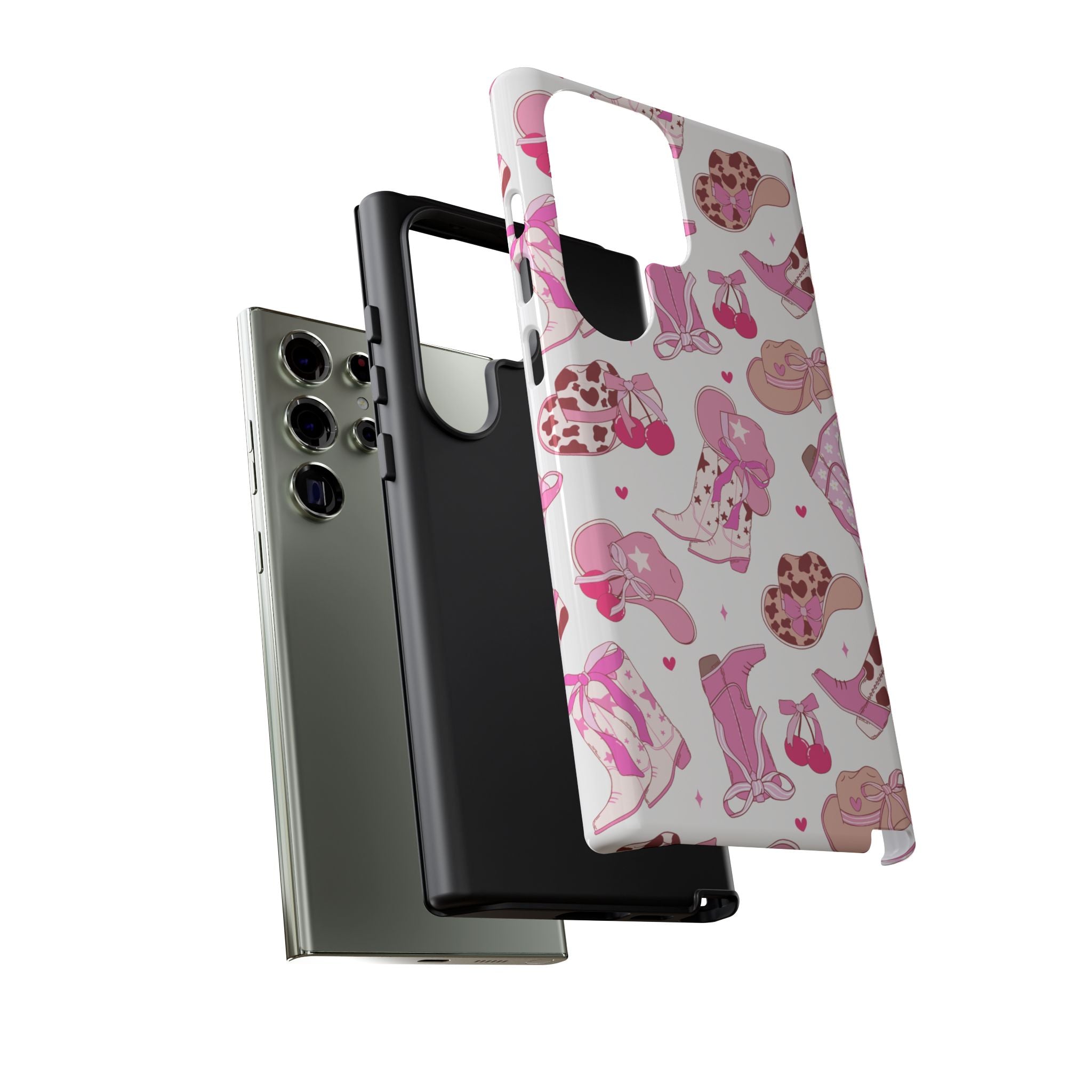 Pink Cowgirl Phone Case - Cute Western Boots & Hats Pattern Tough Case