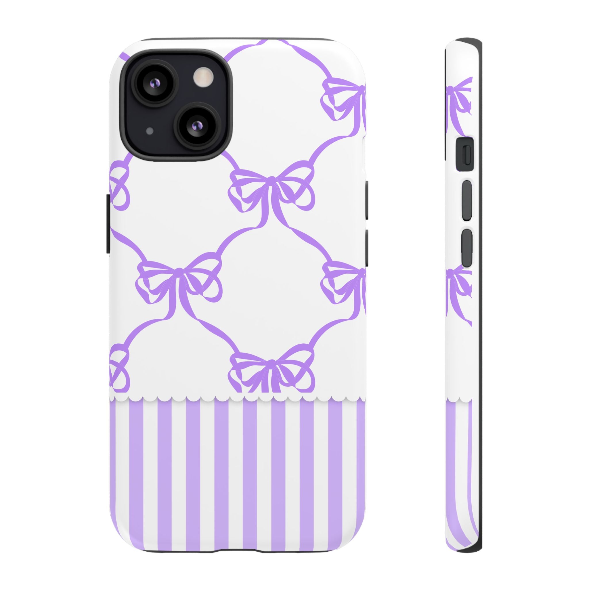 Lavender Bow Pattern Tough Phone Case - Striped Cute iPhone Cover