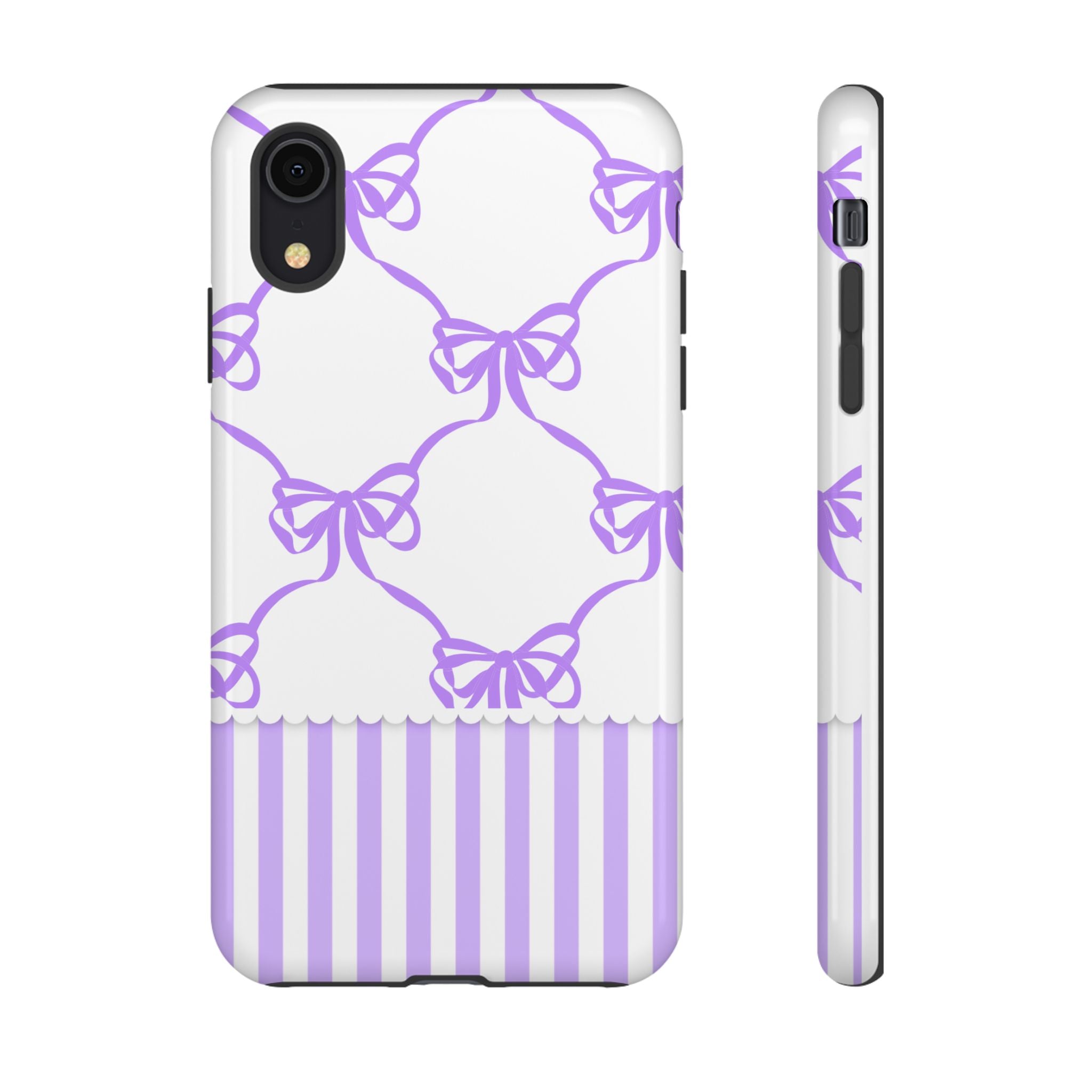 Lavender Bow Pattern Tough Phone Case - Striped Cute iPhone Cover