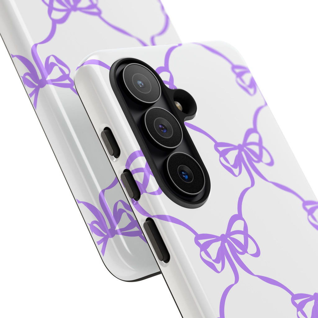 Lavender Bow Pattern Tough Phone Case - Striped Cute iPhone Cover
