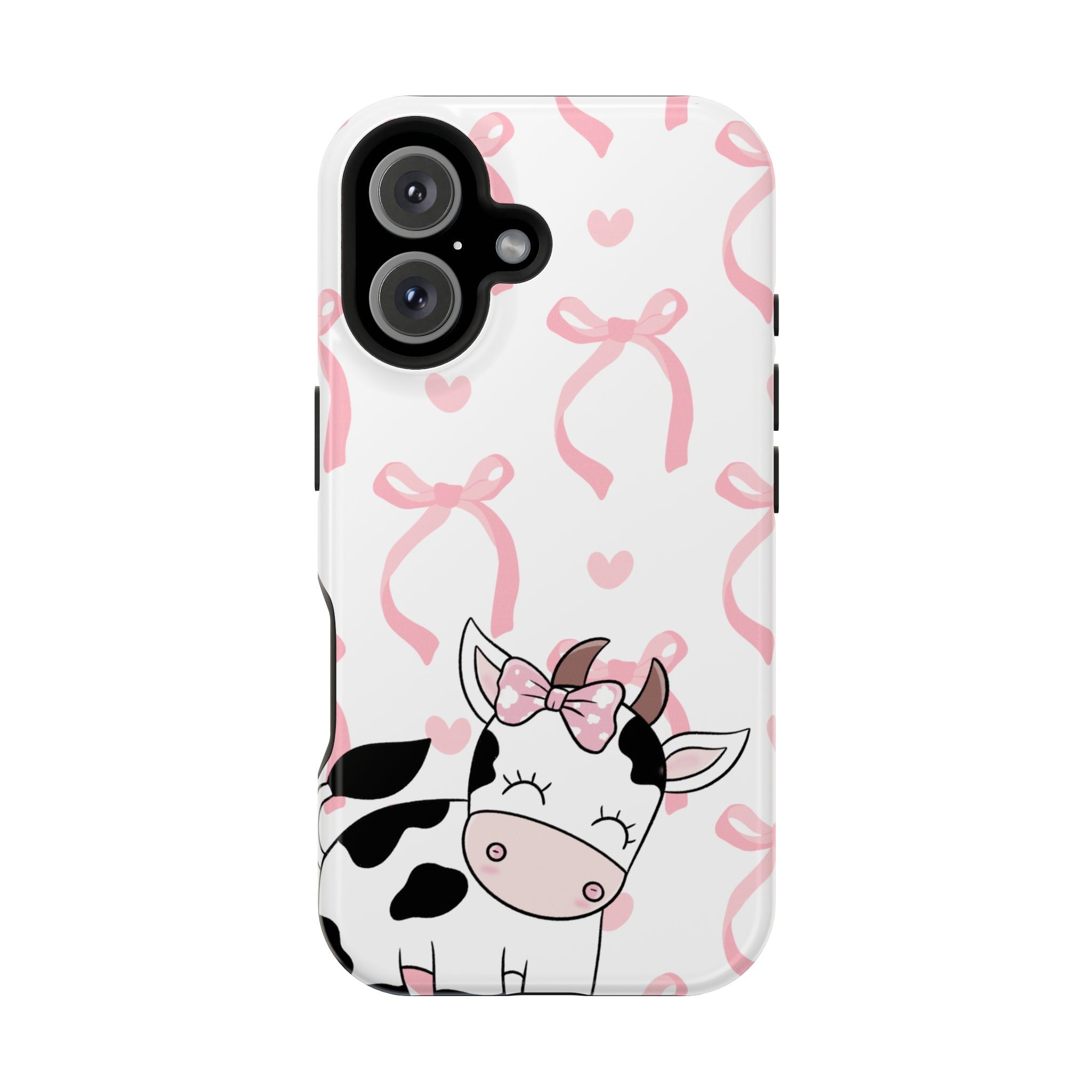 Cute Cow Phone Case — Pink Bows Magnetic Impact-Resistant Case