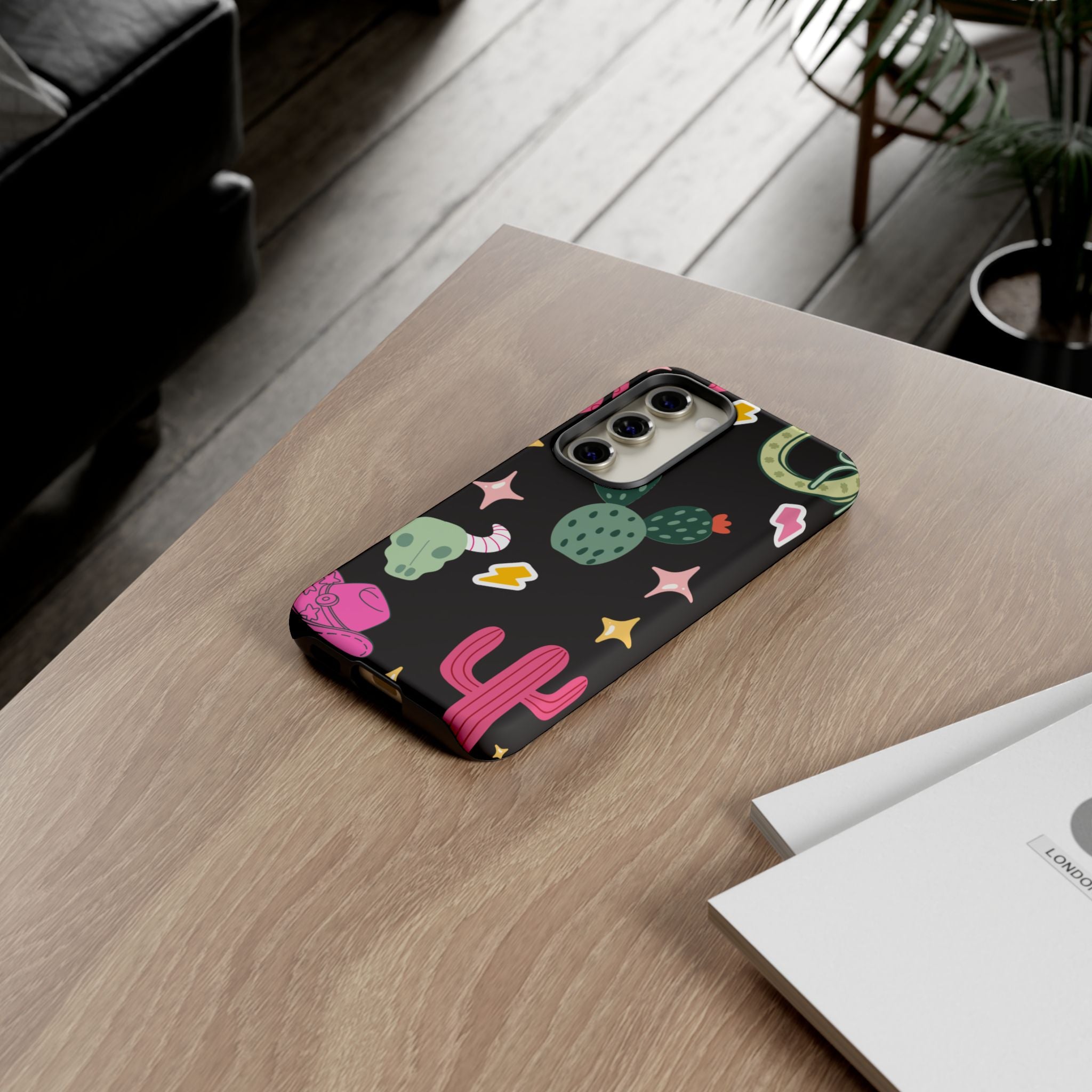 Southwest Desert Icons Tough Phone Case — Cactus, Cowboy & Skull Pattern
