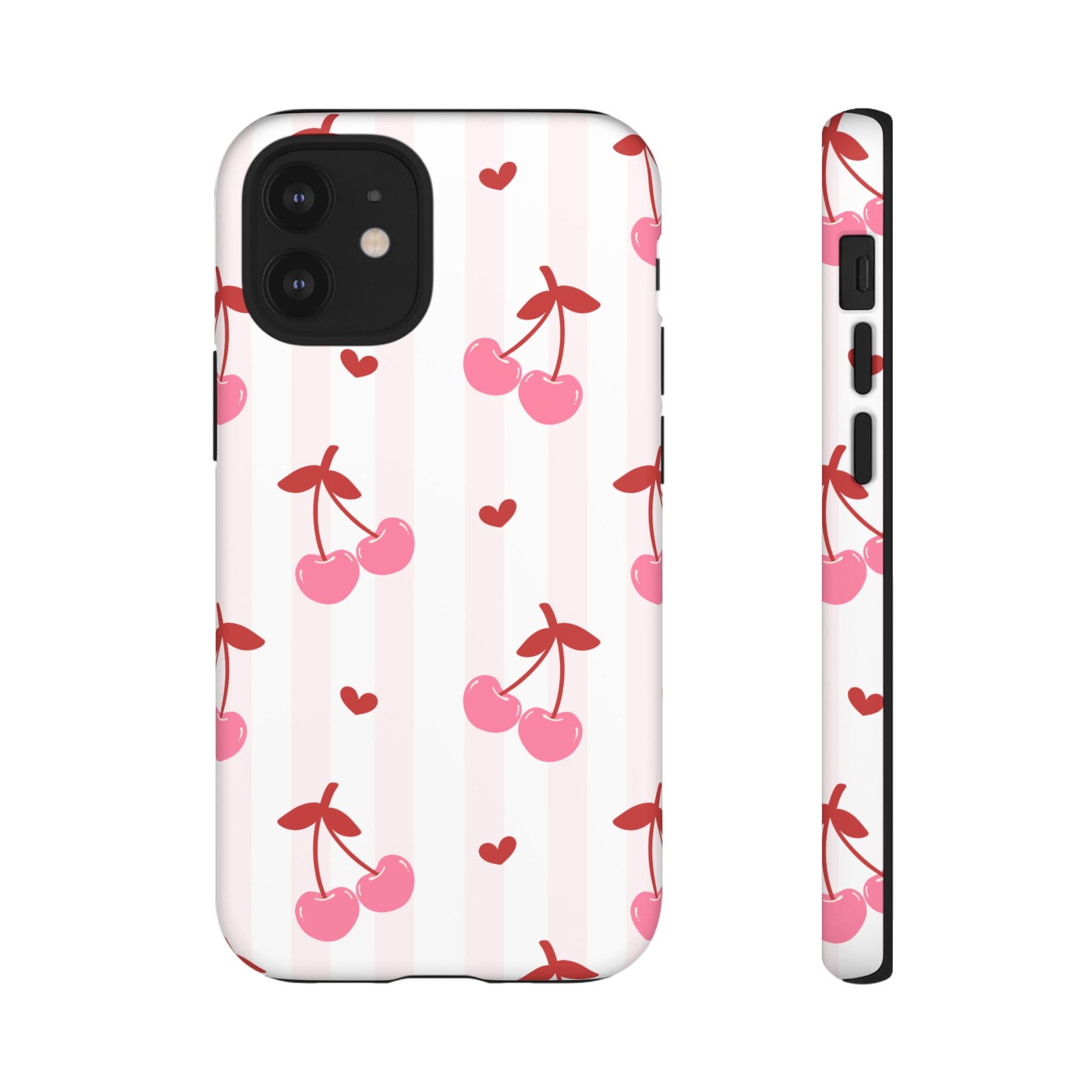 Pink Cherry Pattern Tough Phone Case — Cute Retro Fruit Design