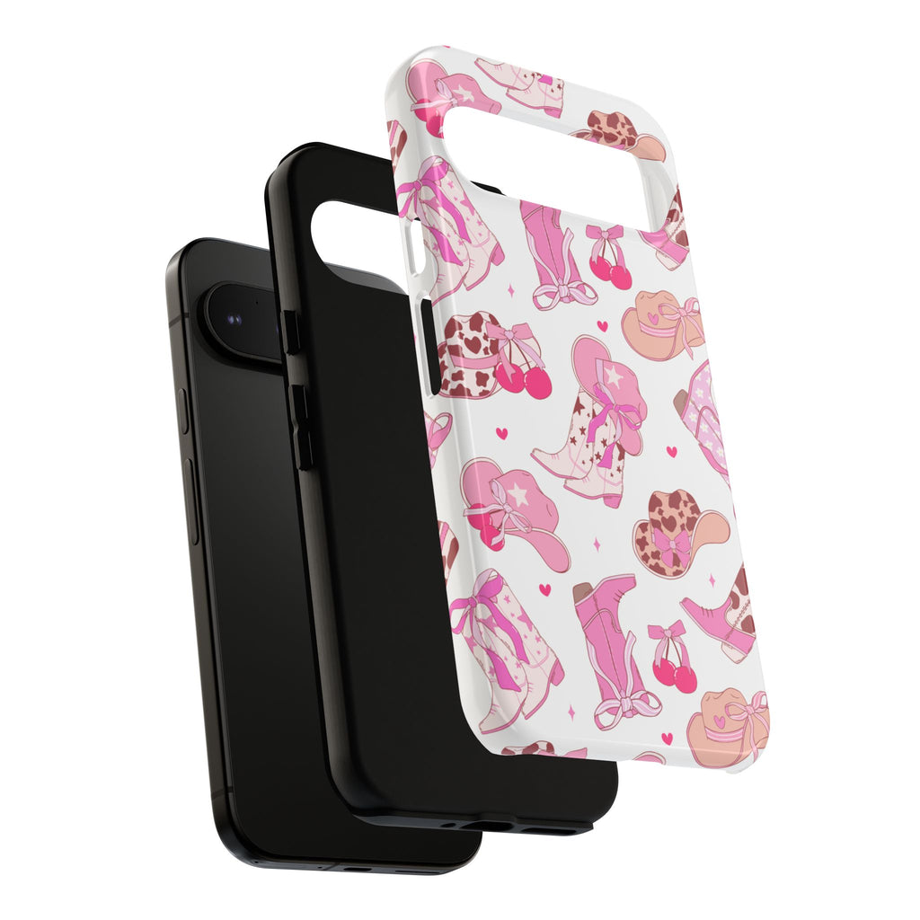 Pink Cowgirl Phone Case - Cute Western Boots & Hats Pattern Tough Case