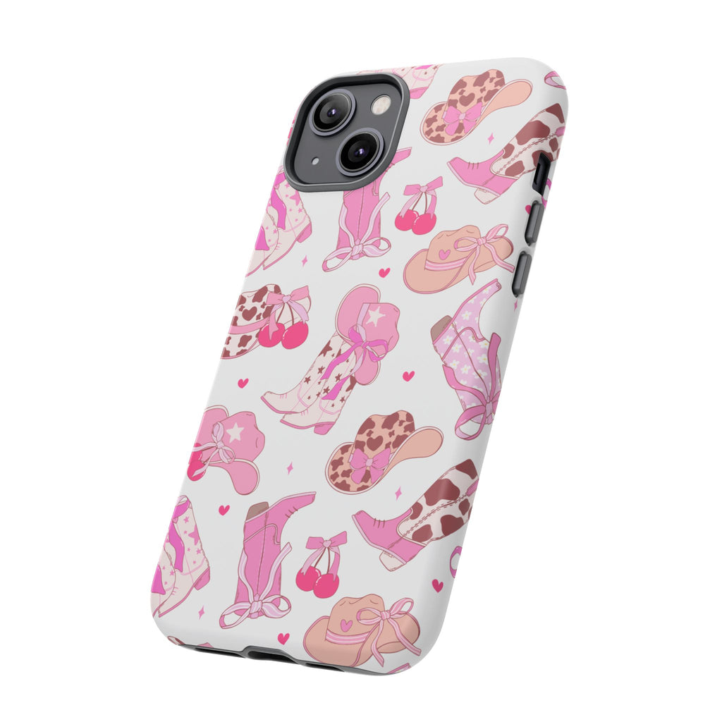 Pink Cowgirl Phone Case - Cute Western Boots & Hats Pattern Tough Case
