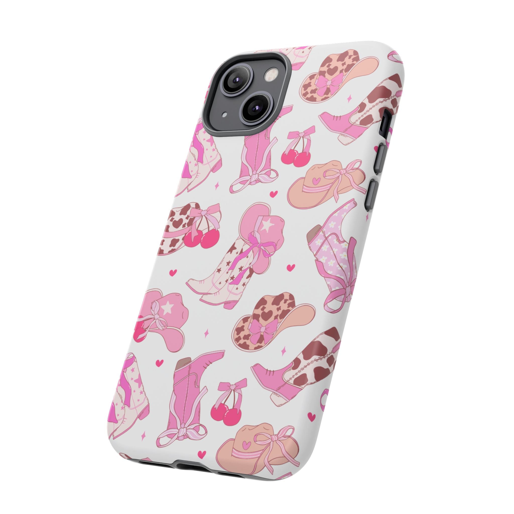 Pink Cowgirl Phone Case - Cute Western Boots & Hats Pattern Tough Case