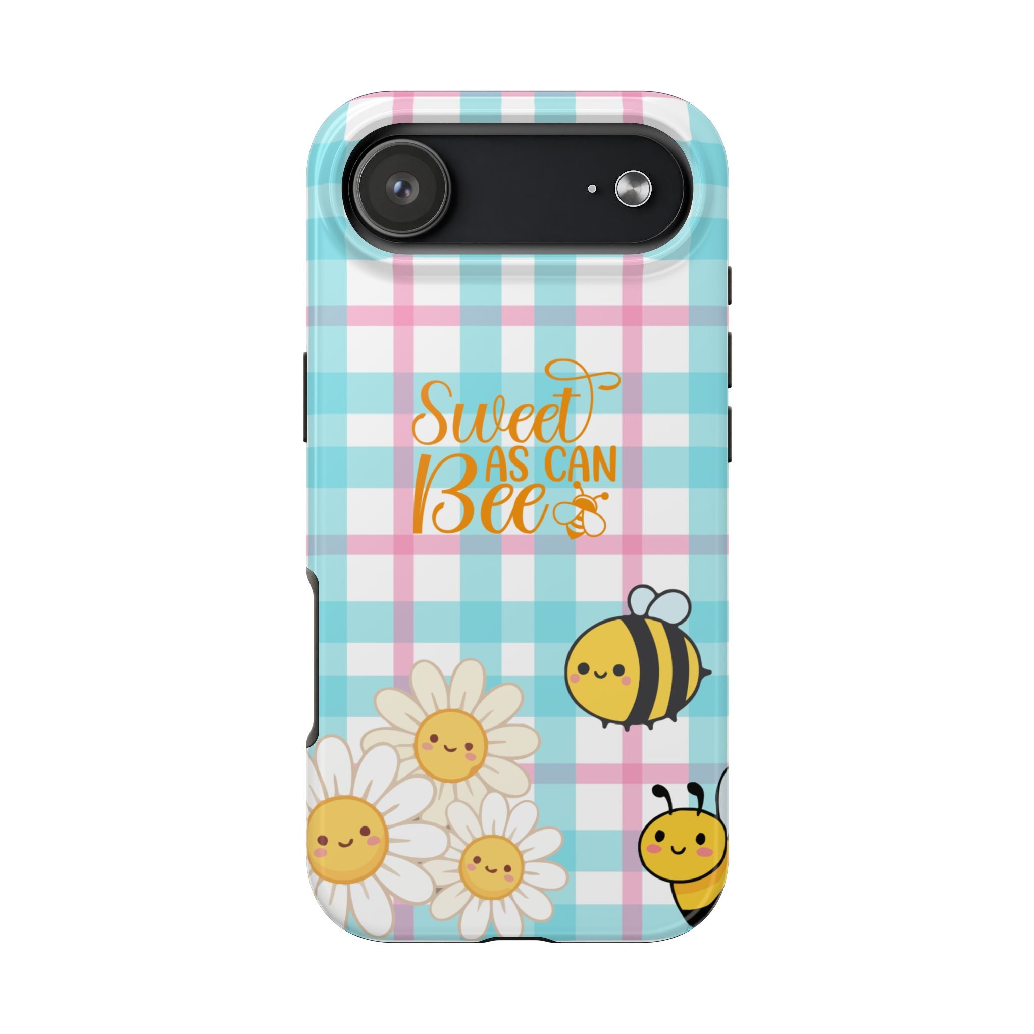 Sweet As Can Bee Tough Phone Case — Cute Bee & Daisy Plaid Protective Cover
