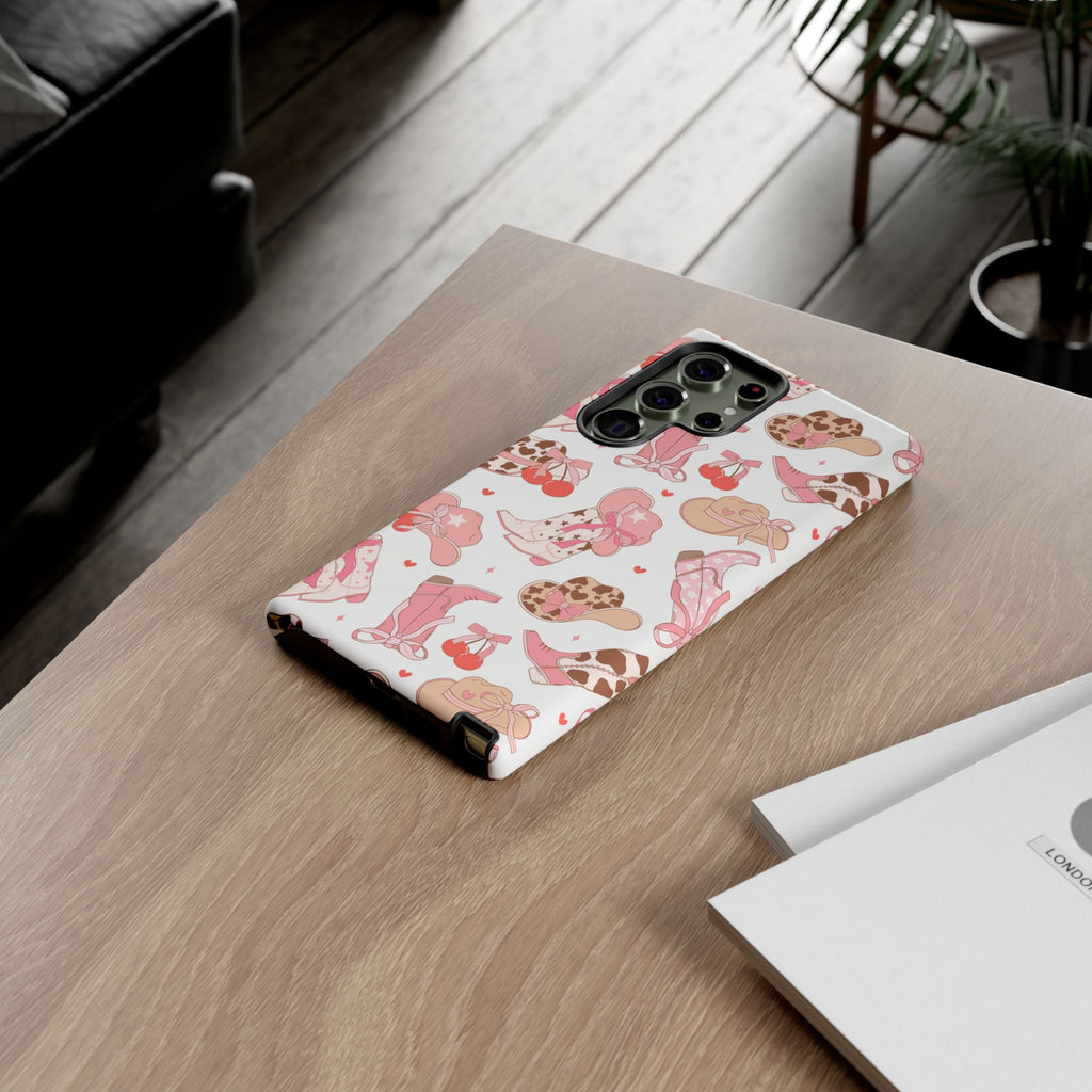Cowgirl Boots Pink Phone Case — Cute Western Pattern Tough Phone Case