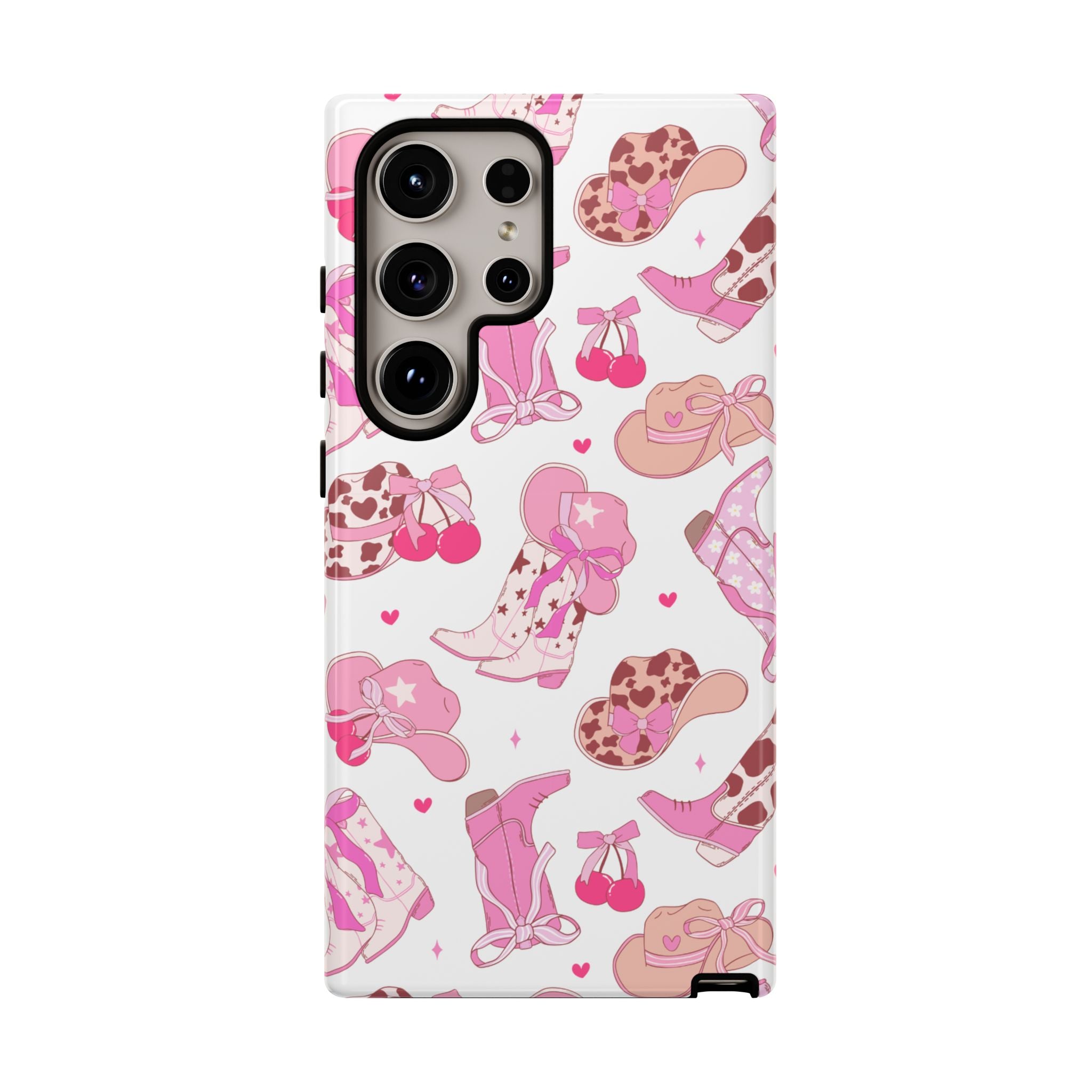 Pink Cowgirl Phone Case - Cute Western Boots & Hats Pattern Tough Case