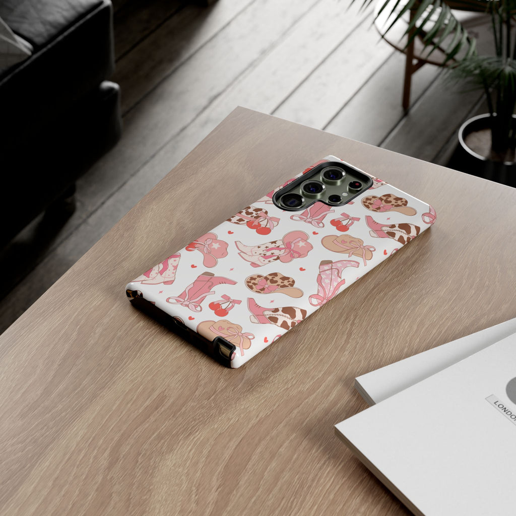 Cowgirl Boots Pink Phone Case — Cute Western Pattern Tough Phone Case