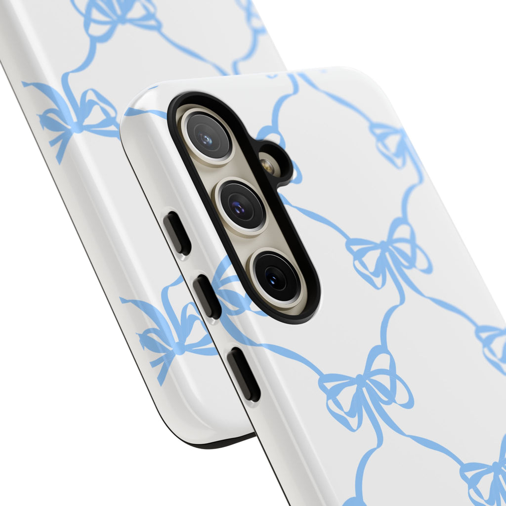 Blue Bow Stripes Phone Case — Cute Pastel Protective Tough Case