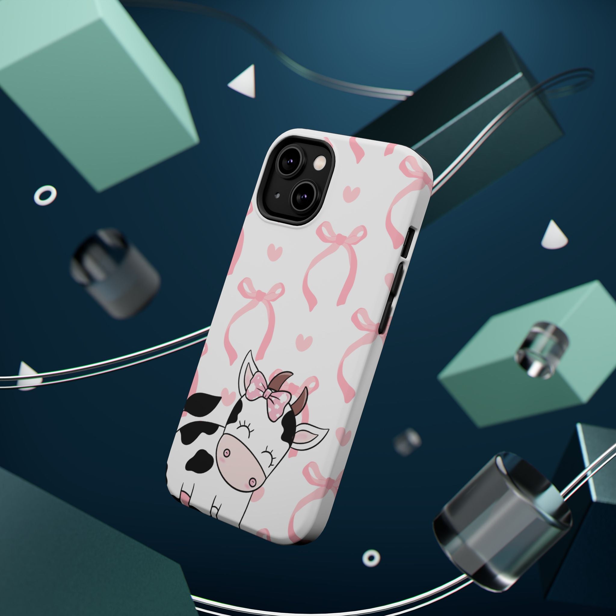 Cute Cow Phone Case — Pink Bows Magnetic Impact-Resistant Case