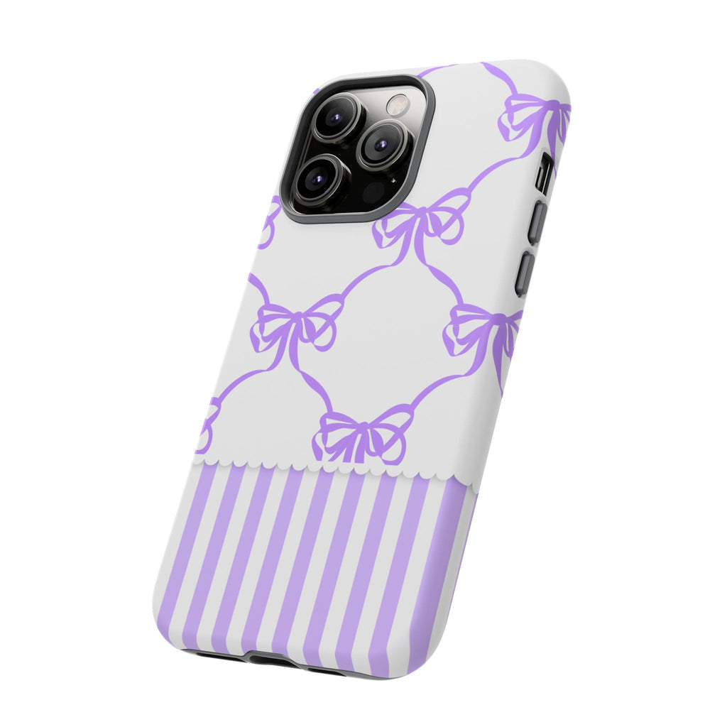 Lavender Bow Pattern Tough Phone Case - Striped Cute iPhone Cover