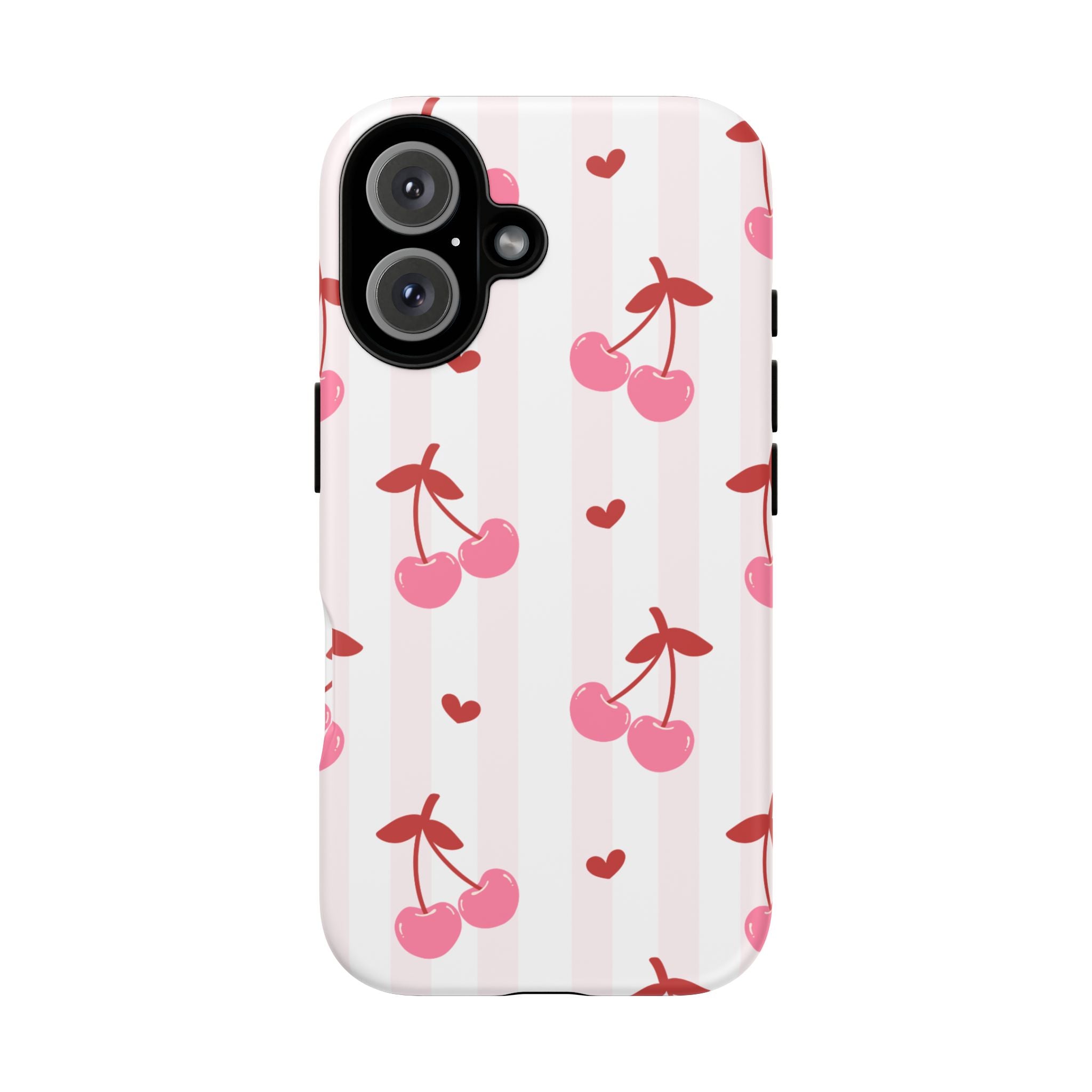 Pink Cherry Pattern Tough Phone Case — Cute Retro Fruit Design
