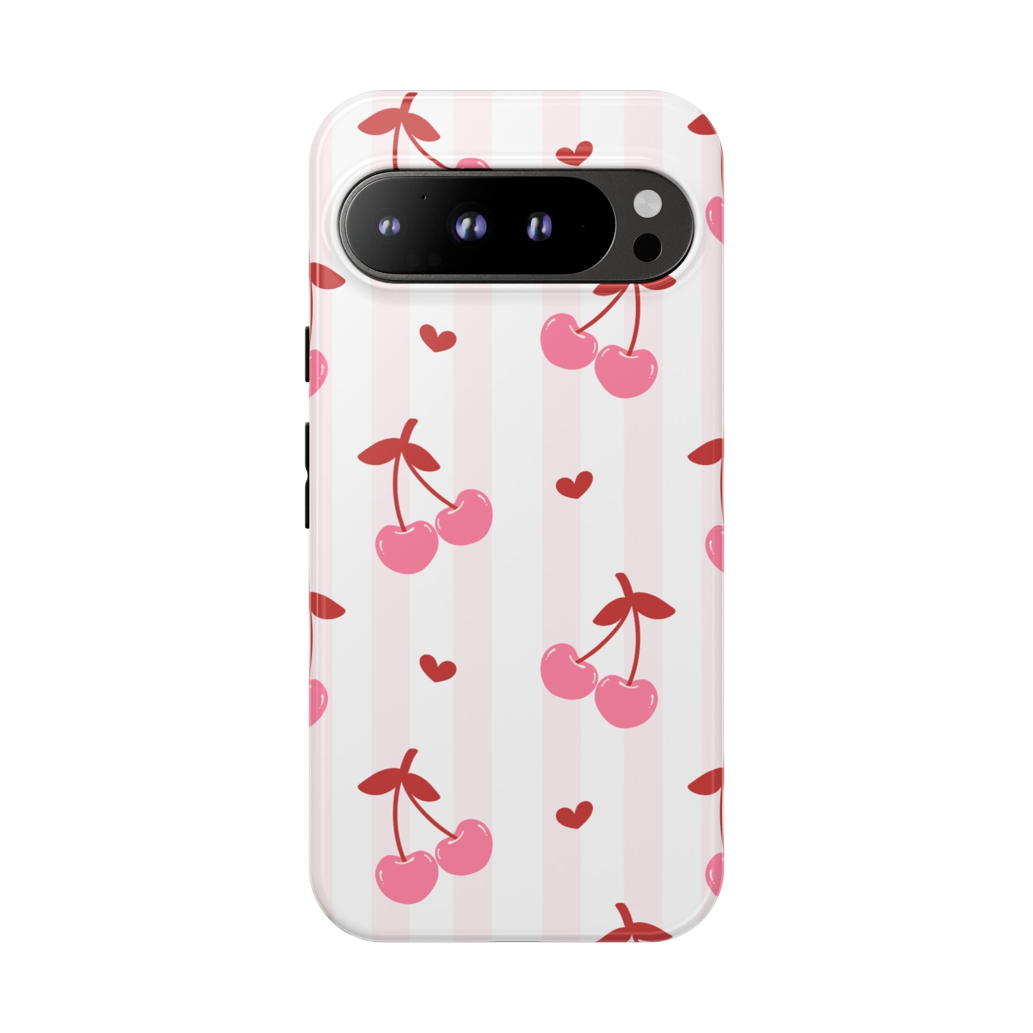 Pink Cherry Pattern Tough Phone Case — Cute Retro Fruit Design