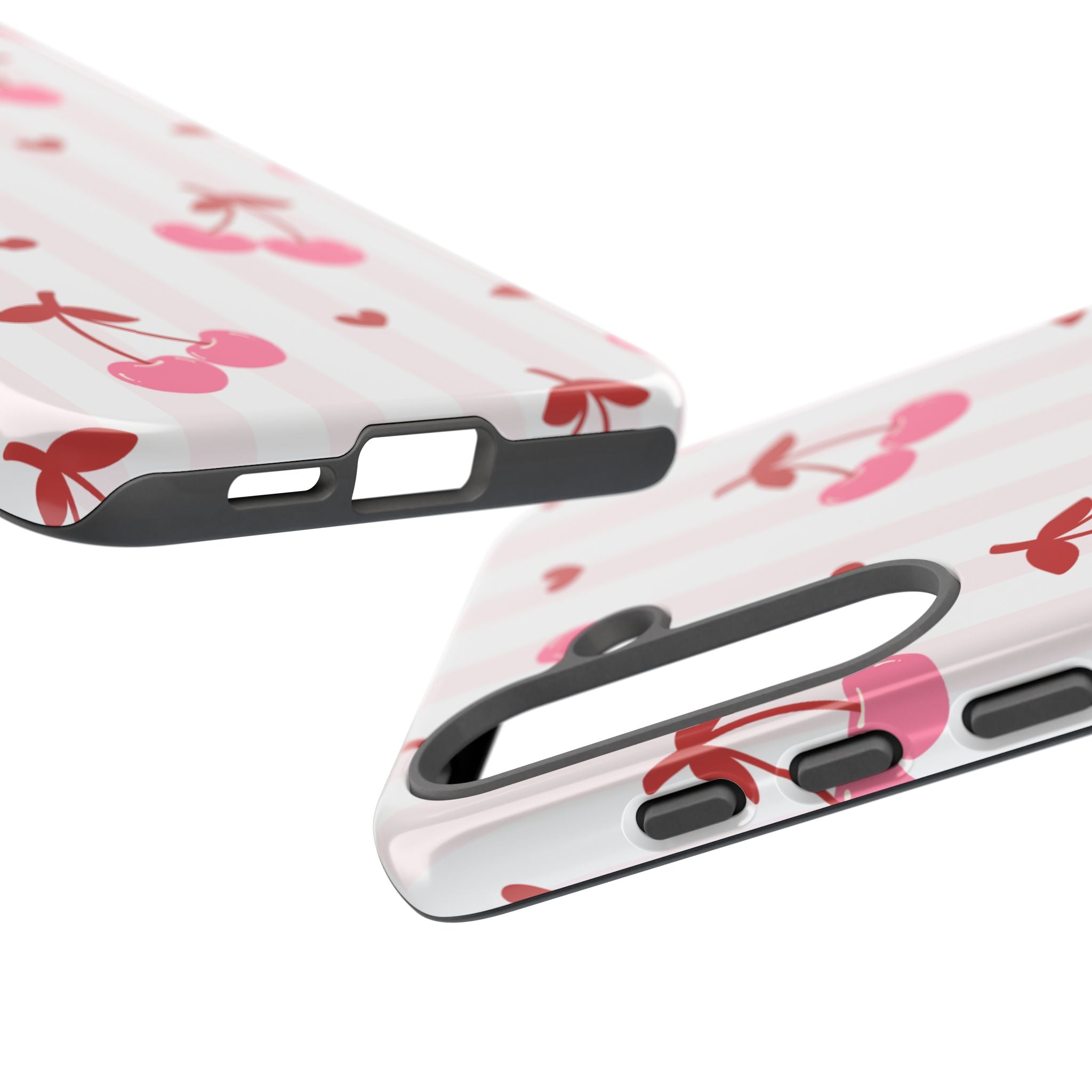 Pink Cherry Pattern Tough Phone Case — Cute Retro Fruit Design