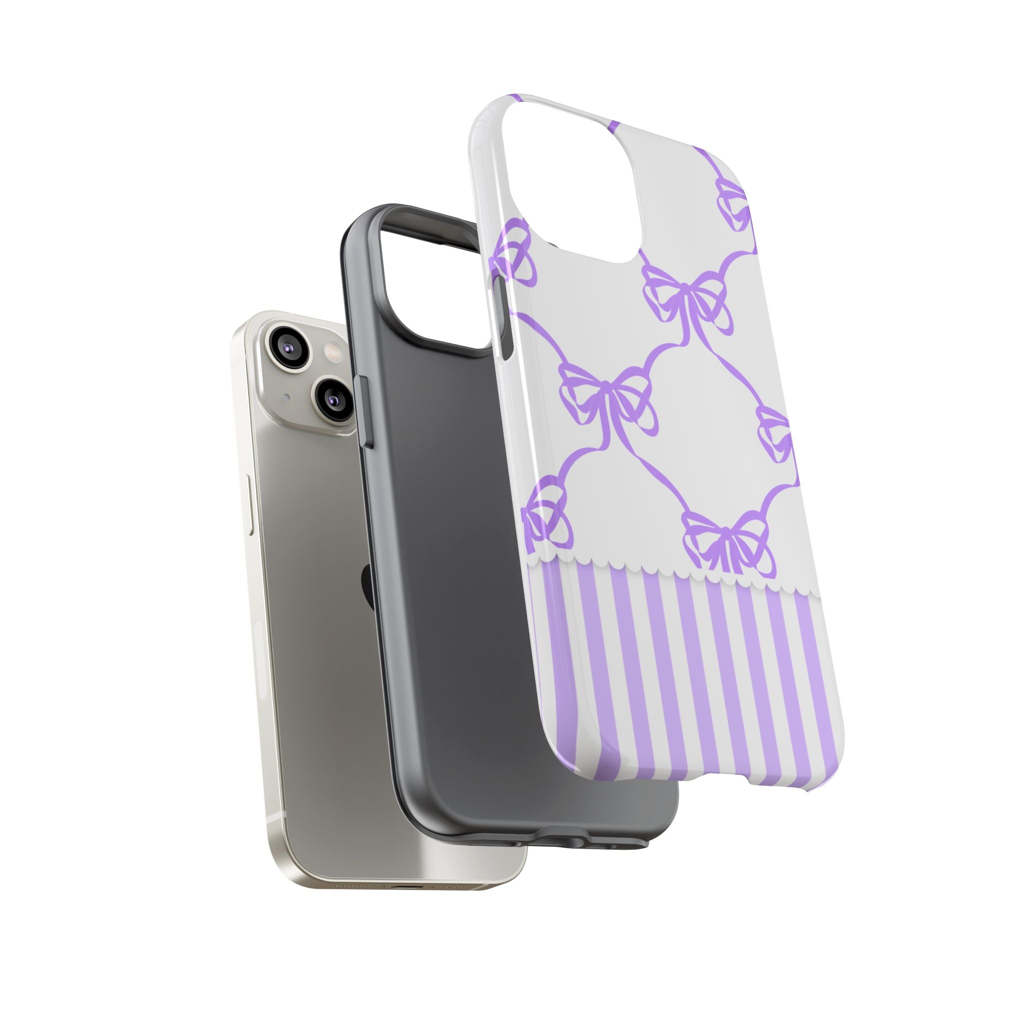 Lavender Bow Pattern Tough Phone Case - Striped Cute iPhone Cover