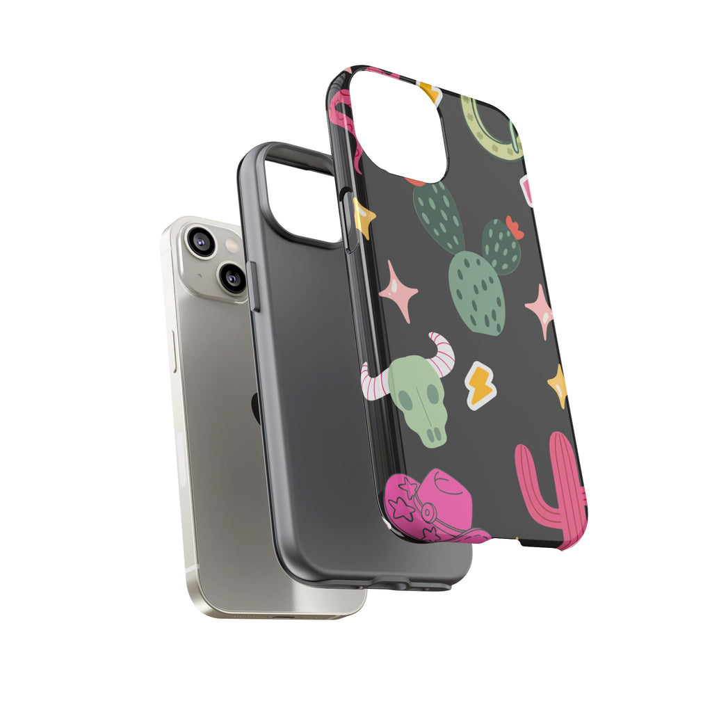 Southwest Desert Icons Tough Phone Case — Cactus, Cowboy & Skull Pattern