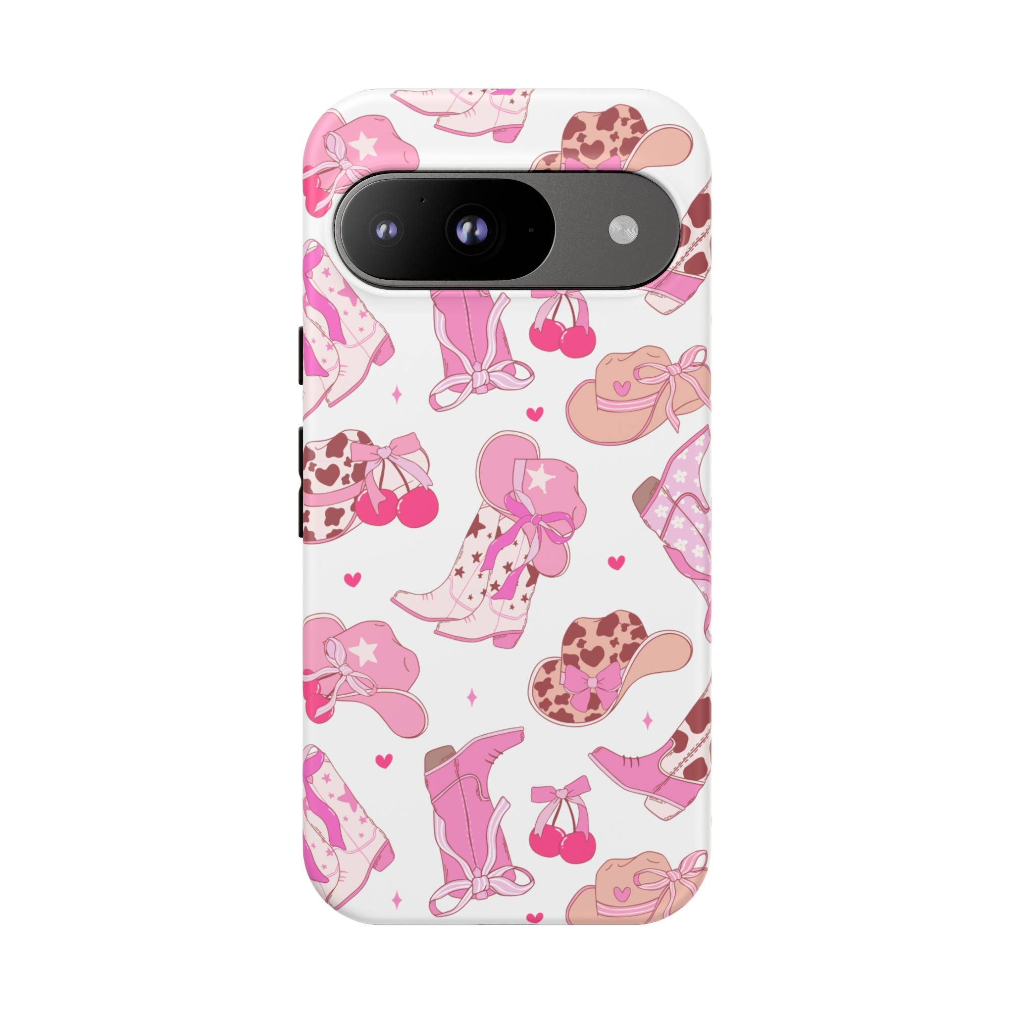Pink Cowgirl Phone Case - Cute Western Boots & Hats Pattern Tough Case