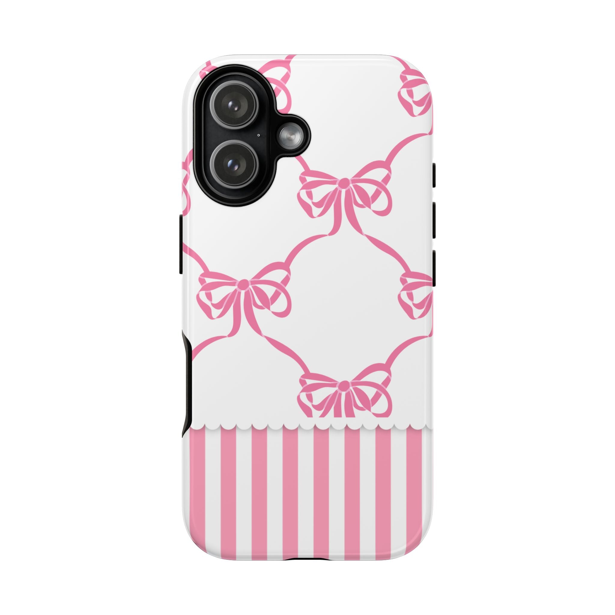 Pink Bow Pattern Phone Case — Cute Striped Tough Case