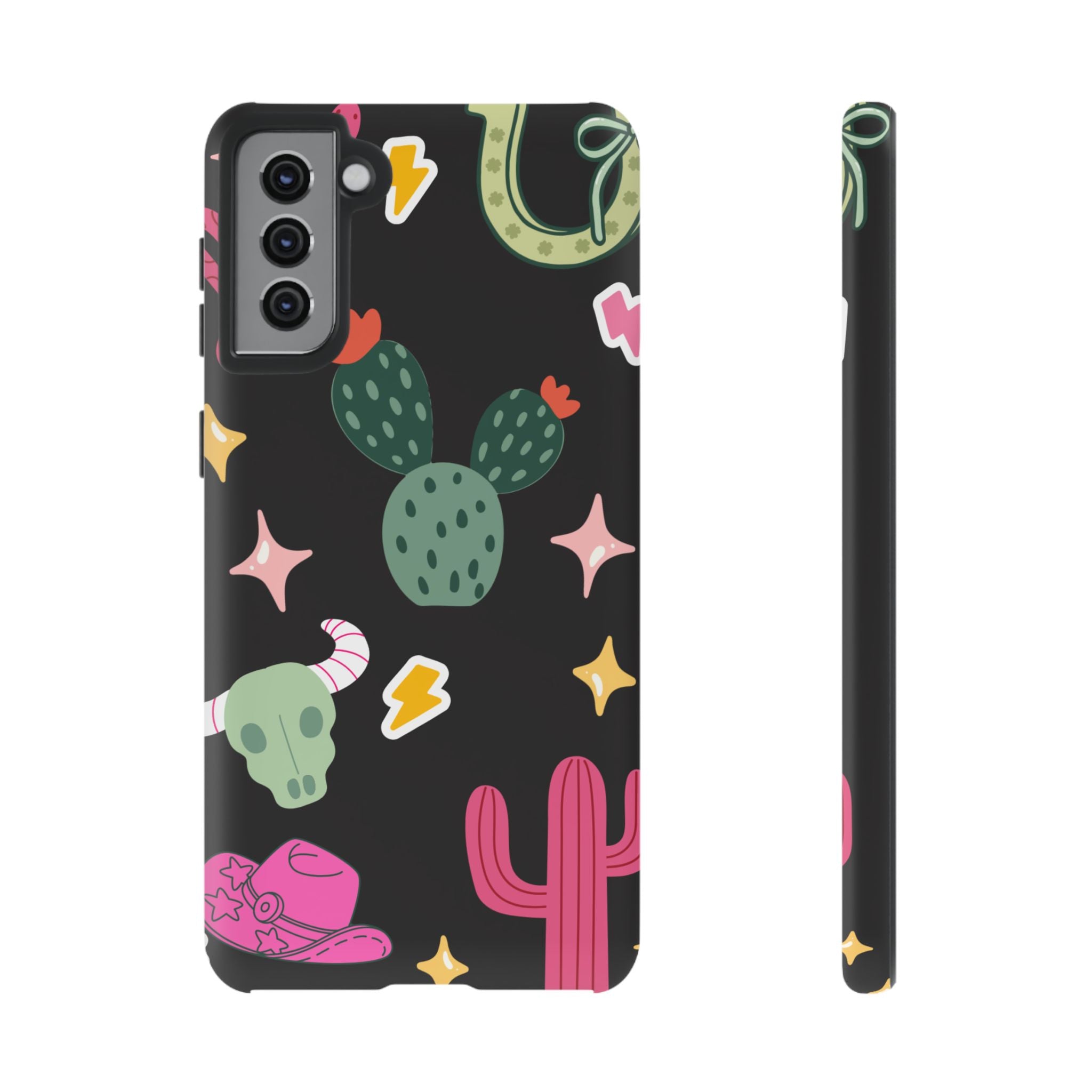Southwest Desert Icons Tough Phone Case — Cactus, Cowboy & Skull Pattern