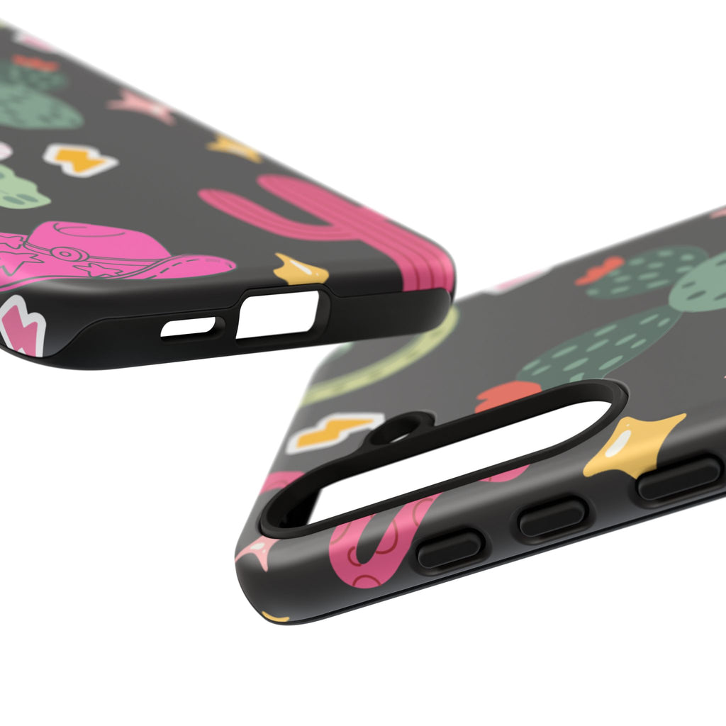 Southwest Desert Icons Tough Phone Case — Cactus, Cowboy & Skull Pattern
