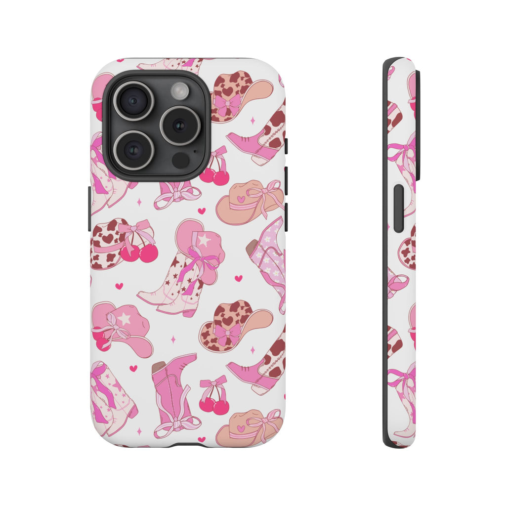 Pink Cowgirl Phone Case - Cute Western Boots & Hats Pattern Tough Case