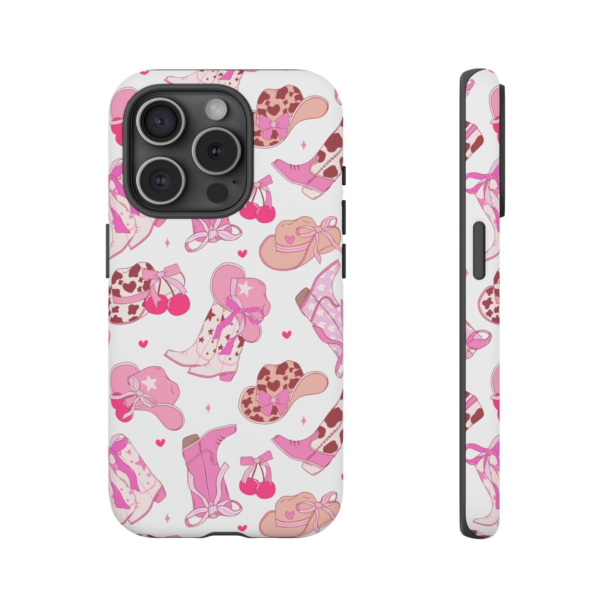 Pink Cowgirl Phone Case - Cute Western Boots & Hats Pattern Tough Case