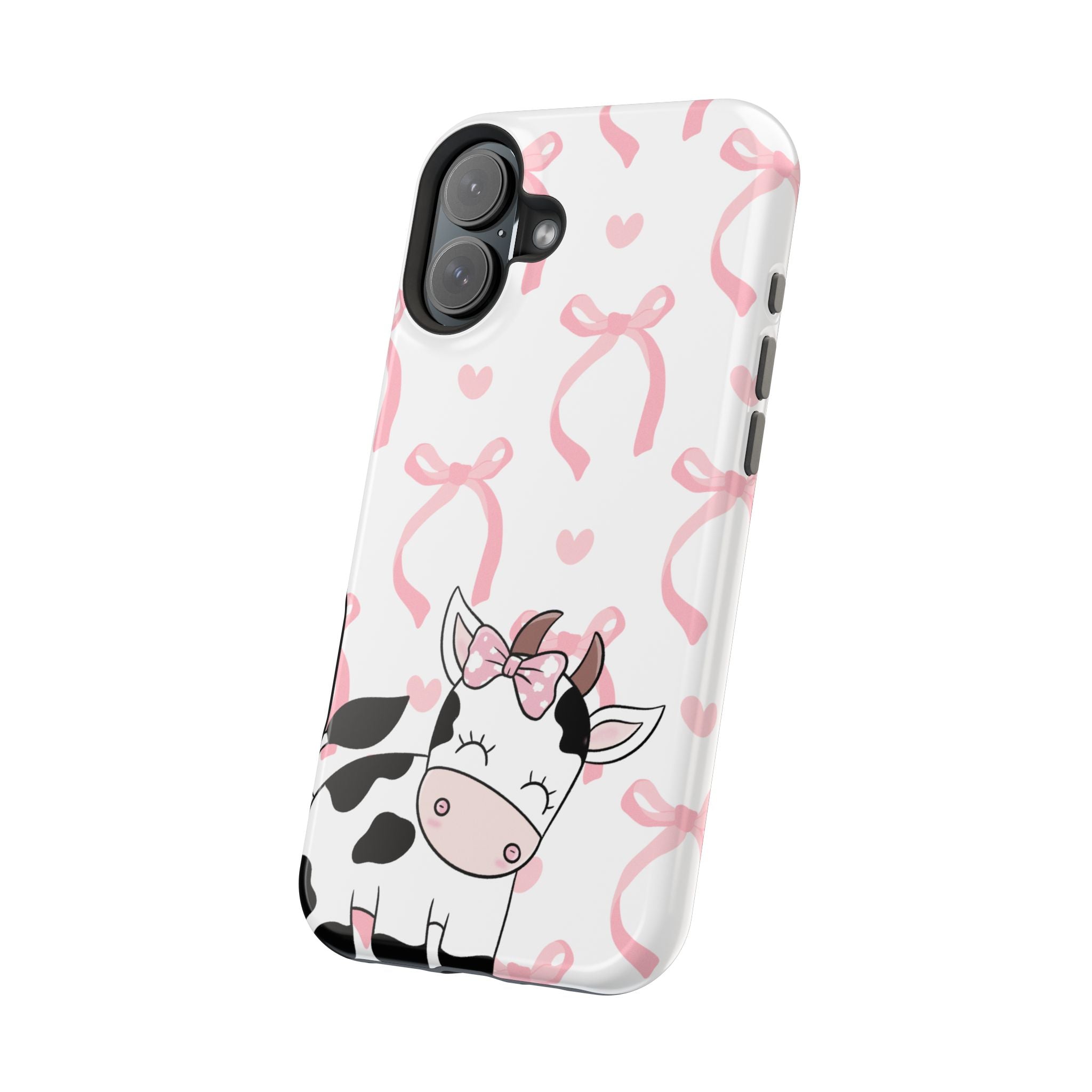 Cute Cow Phone Case — Pink Bows Magnetic Impact-Resistant Case