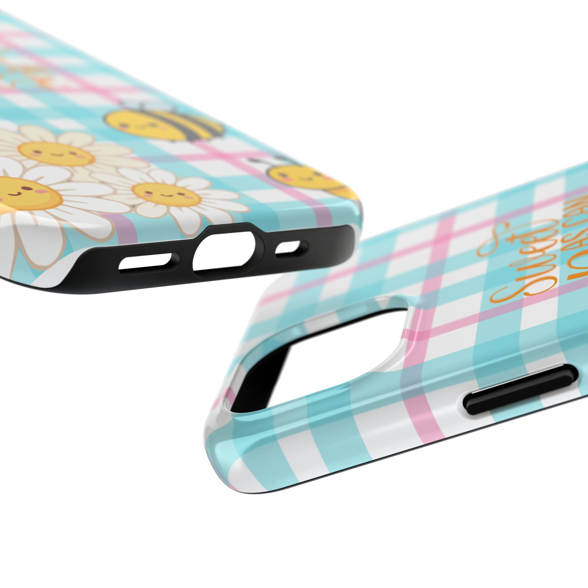 Sweet As Can Bee Tough Phone Case — Cute Bee & Daisy Plaid Protective Cover
