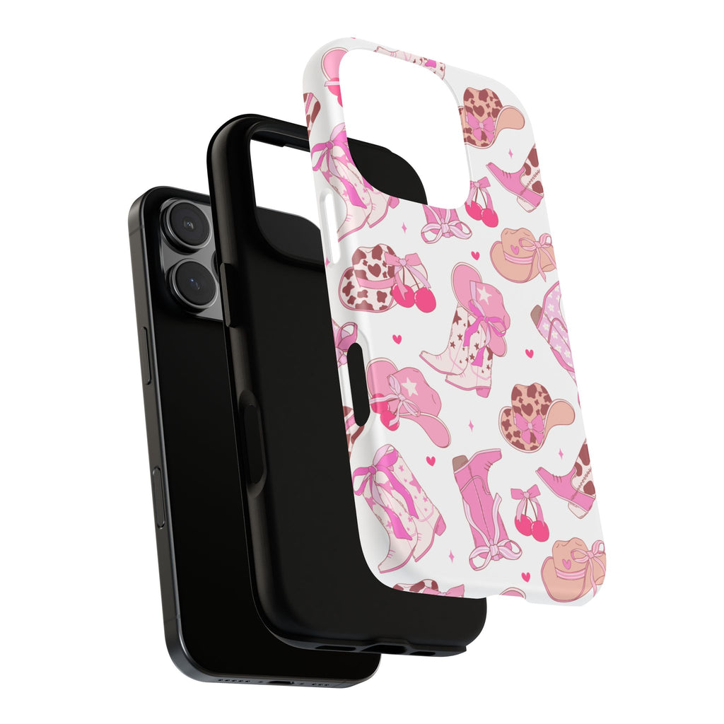 Pink Cowgirl Phone Case - Cute Western Boots & Hats Pattern Tough Case