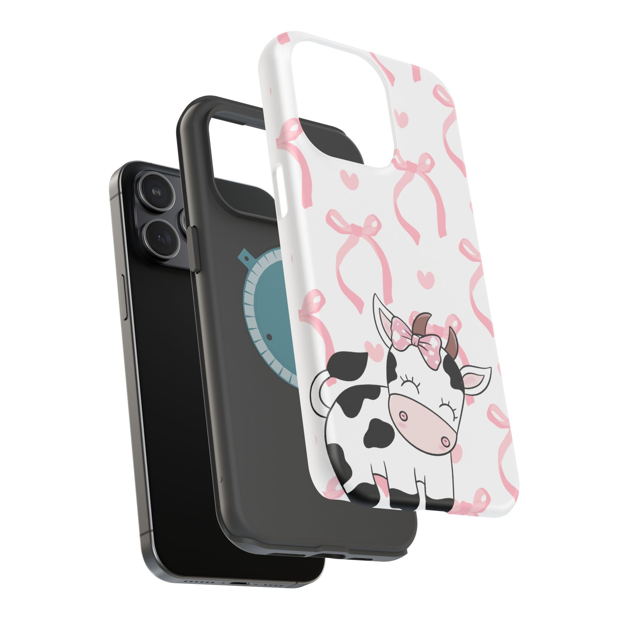 Cute Cow Phone Case — Pink Bows Magnetic Impact-Resistant Case