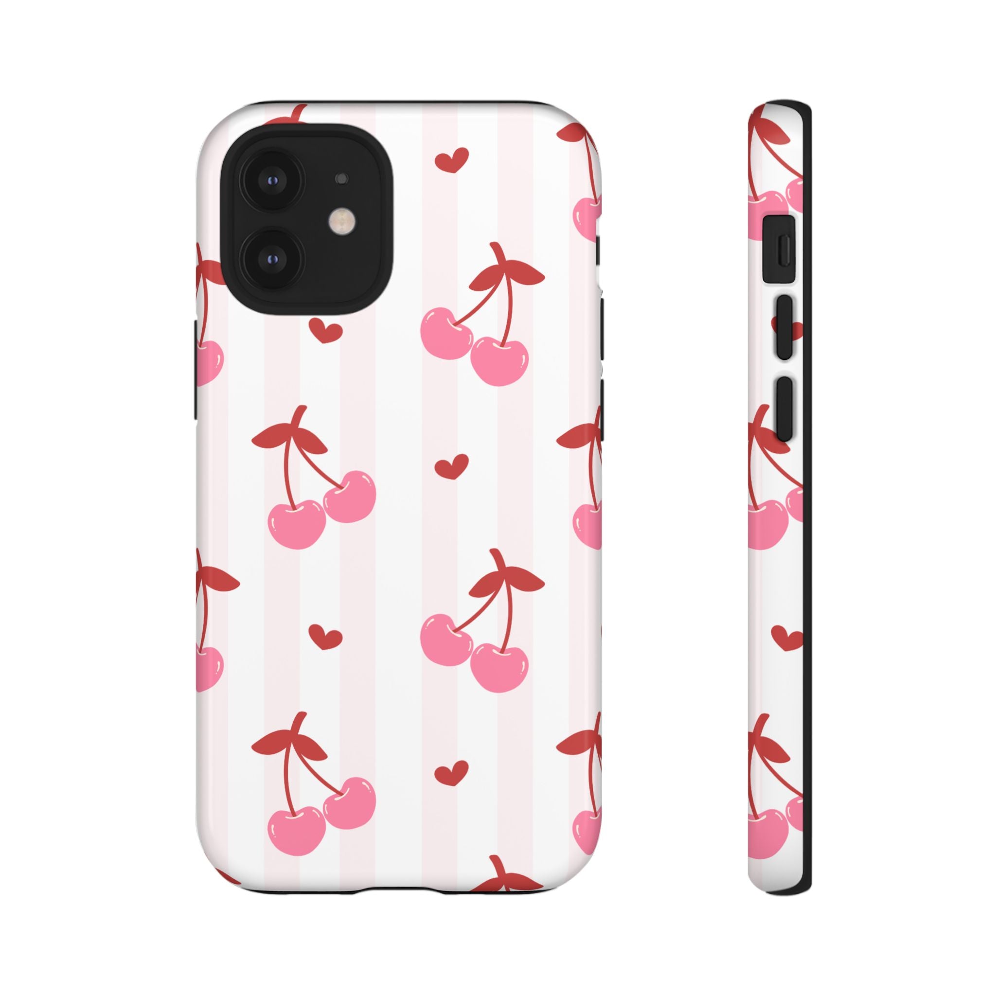 Pink Cherry Pattern Tough Phone Case — Cute Retro Fruit Design