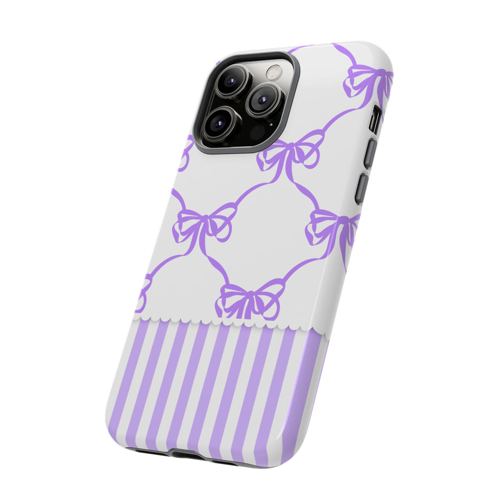 Lavender Bow Pattern Tough Phone Case - Striped Cute iPhone Cover