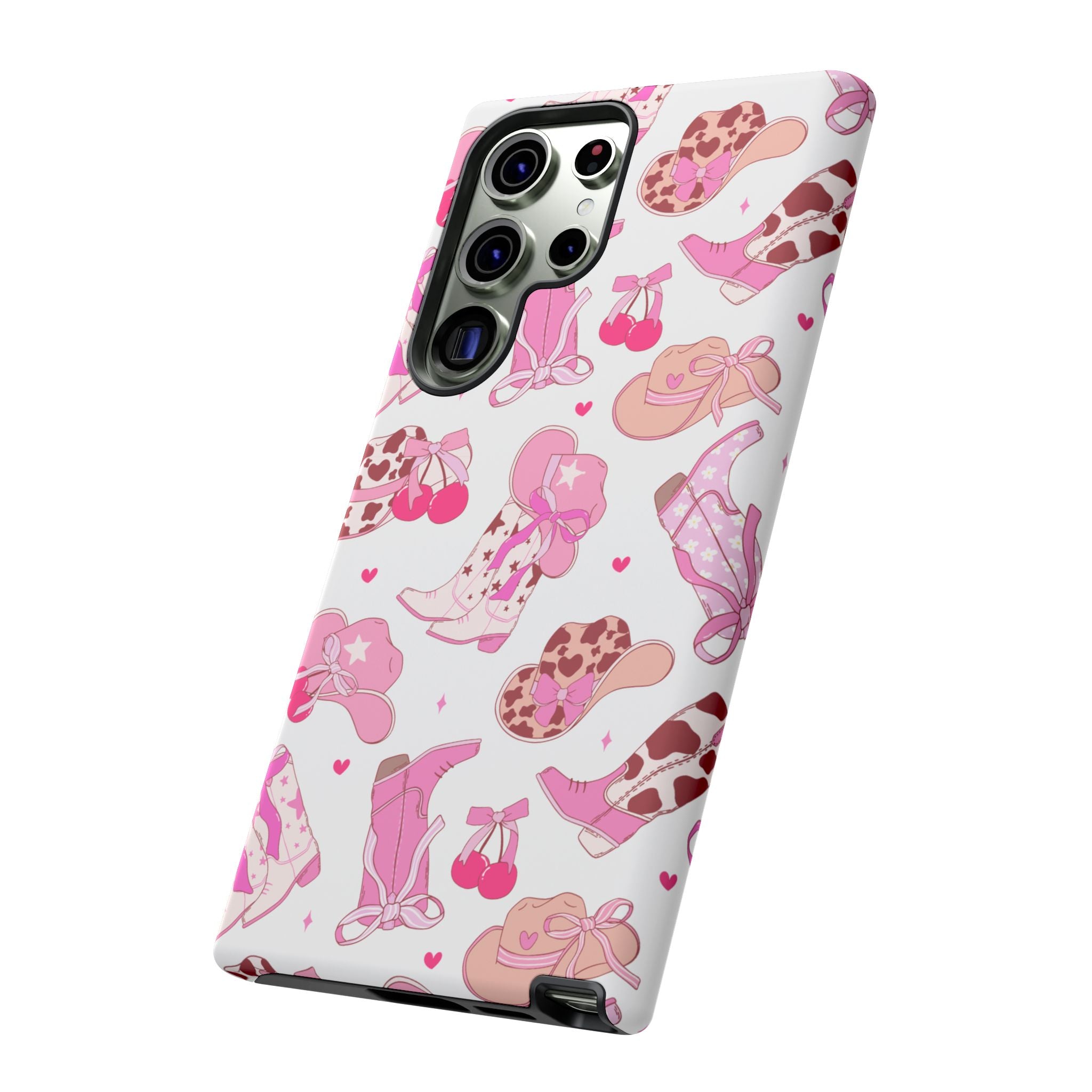 Pink Cowgirl Phone Case - Cute Western Boots & Hats Pattern Tough Case