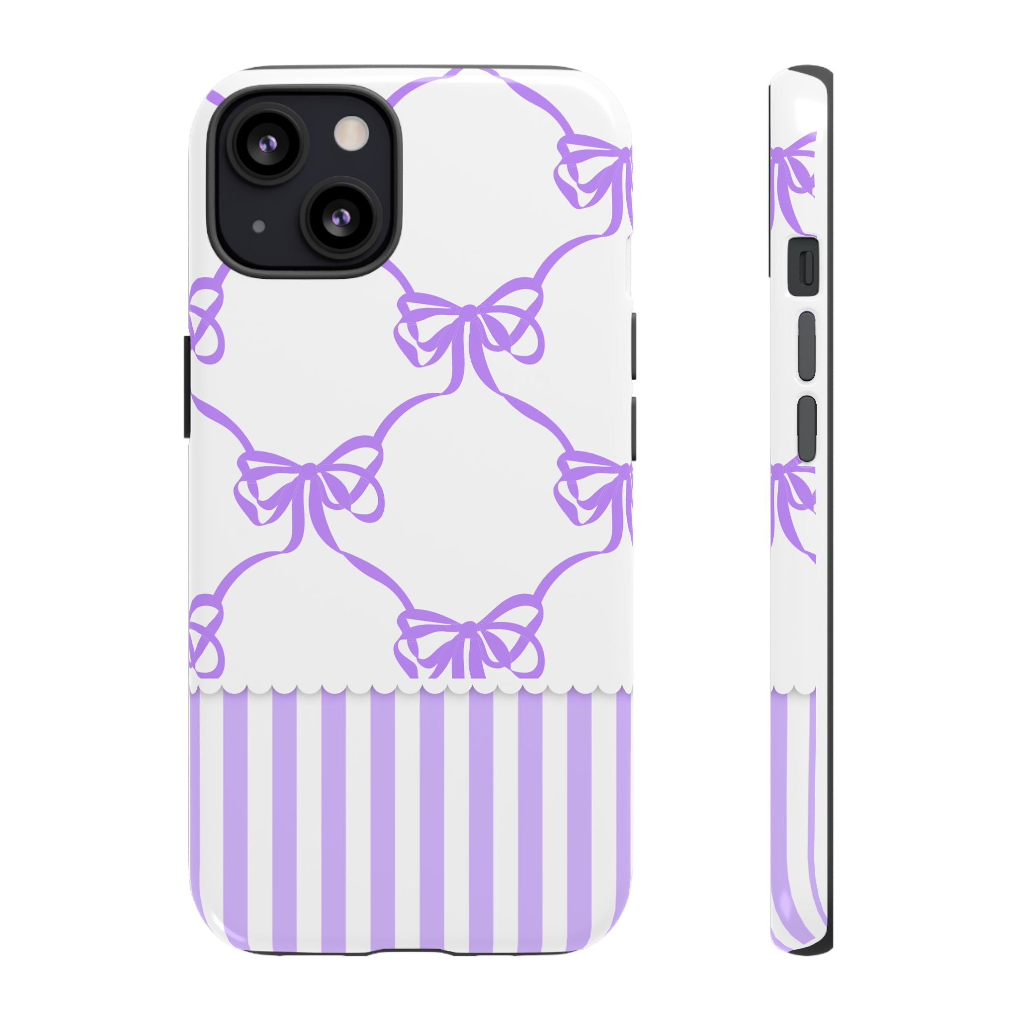 Lavender Bow Pattern Tough Phone Case - Striped Cute iPhone Cover
