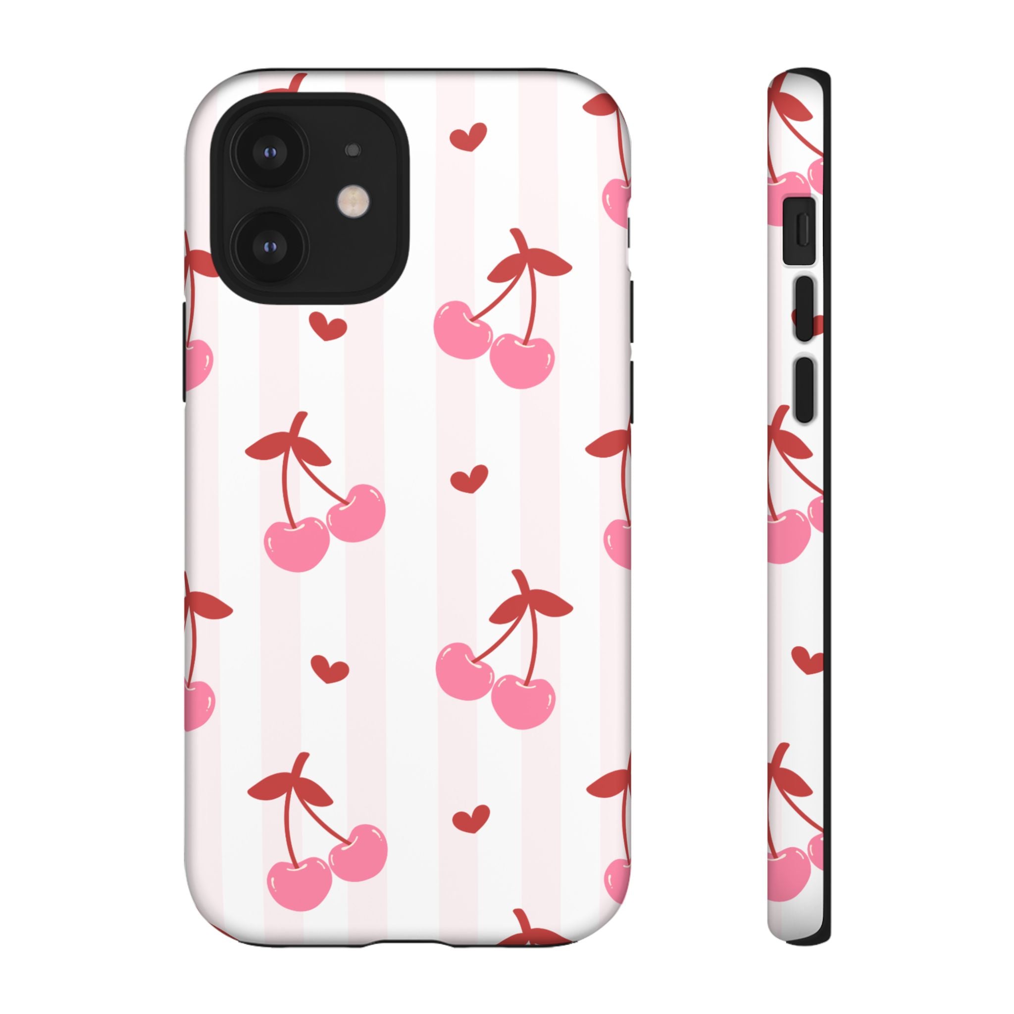 Pink Cherry Pattern Tough Phone Case — Cute Retro Fruit Design