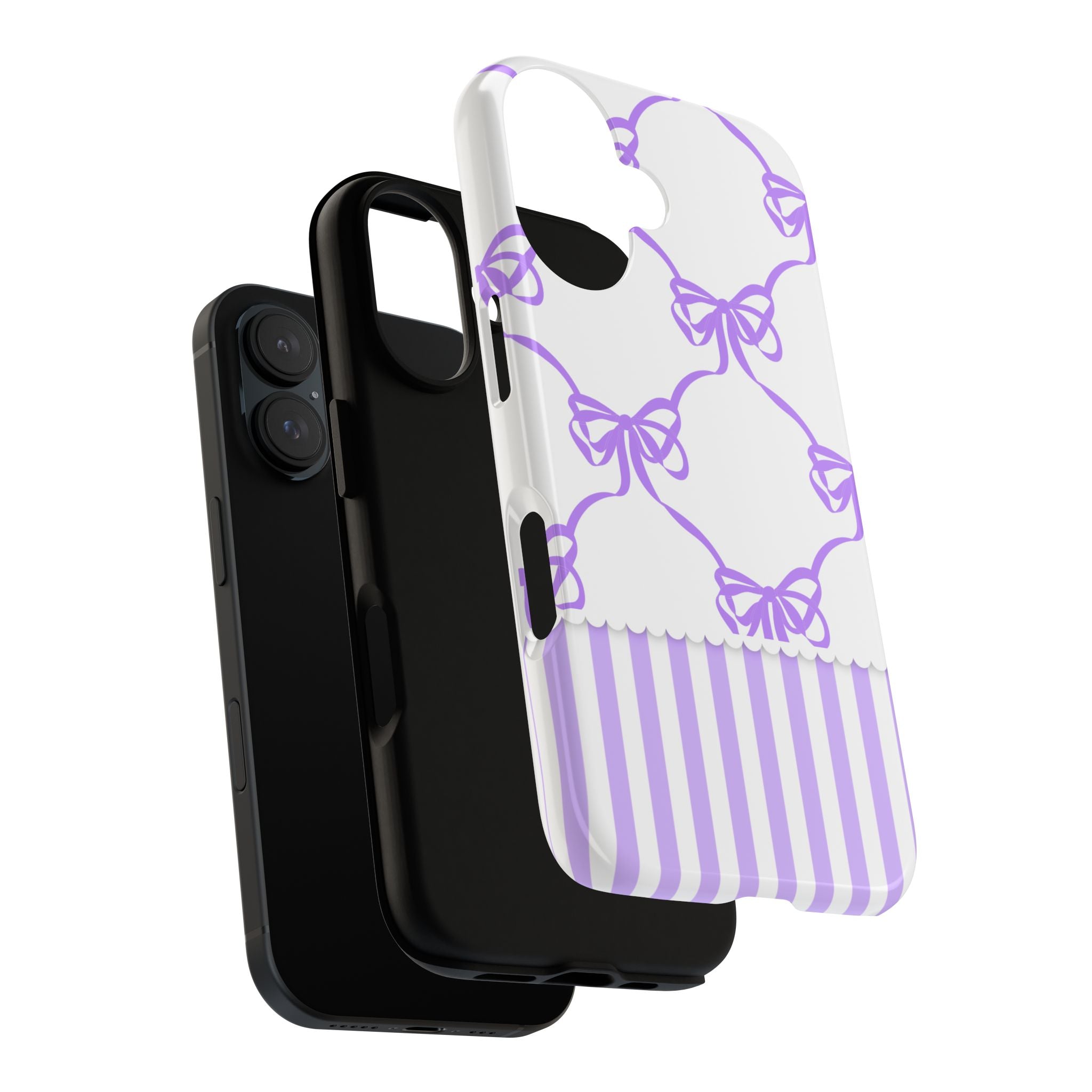 Lavender Bow Pattern Tough Phone Case - Striped Cute iPhone Cover