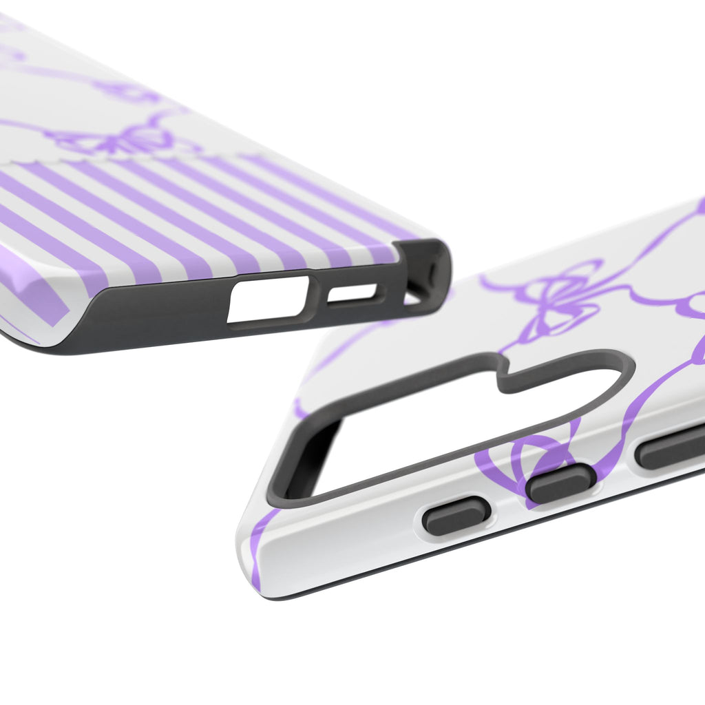 Lavender Bow Pattern Tough Phone Case - Striped Cute iPhone Cover