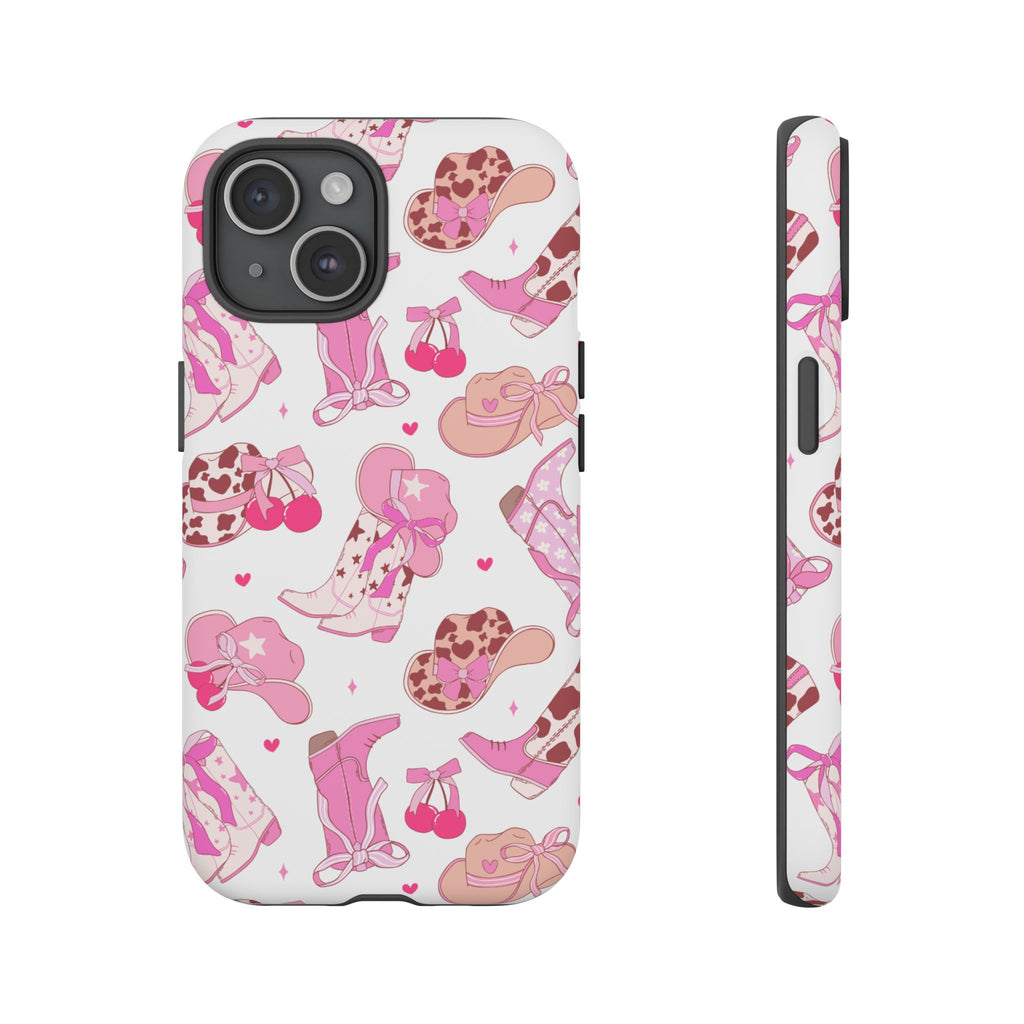 Pink Cowgirl Phone Case - Cute Western Boots & Hats Pattern Tough Case
