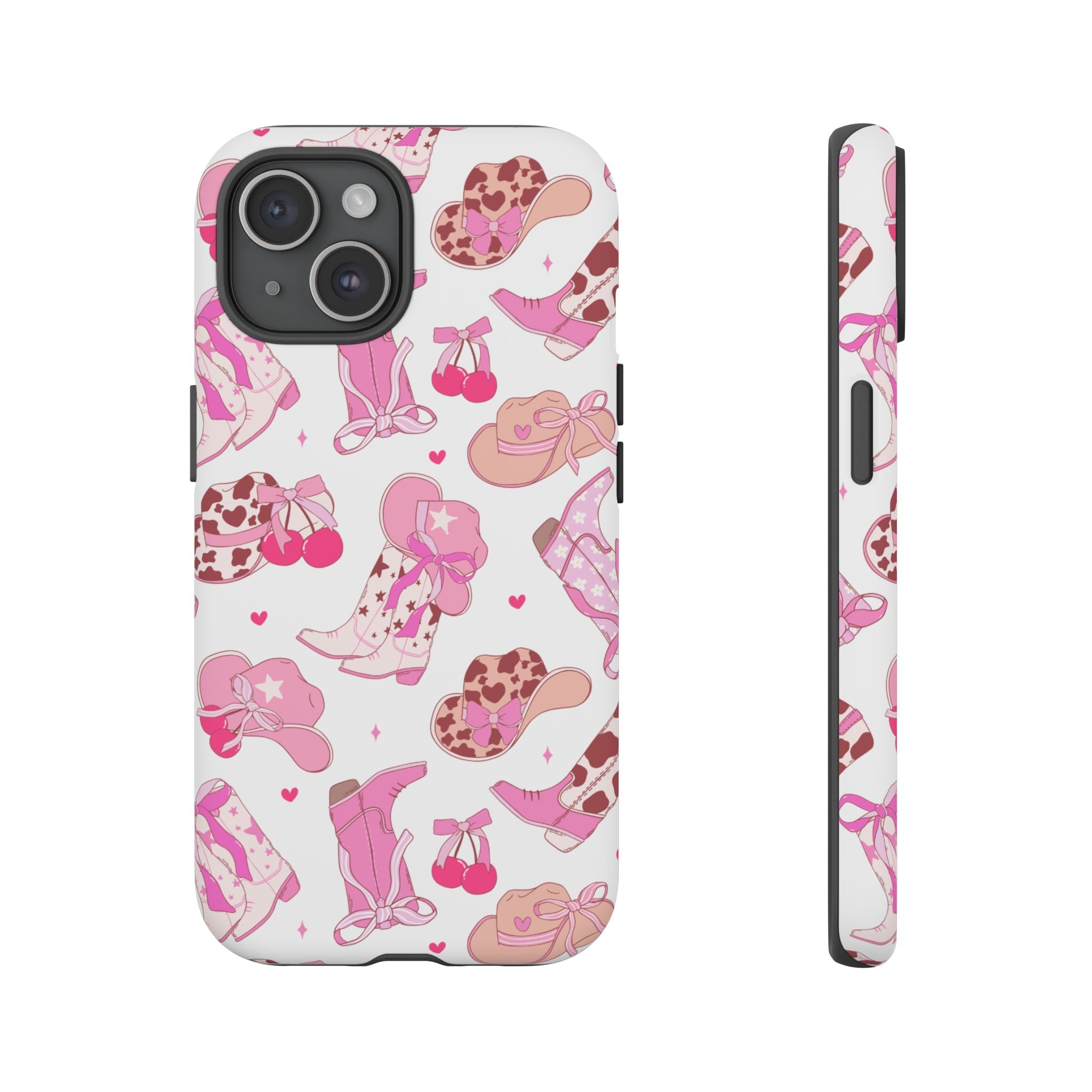 Pink Cowgirl Phone Case - Cute Western Boots & Hats Pattern Tough Case