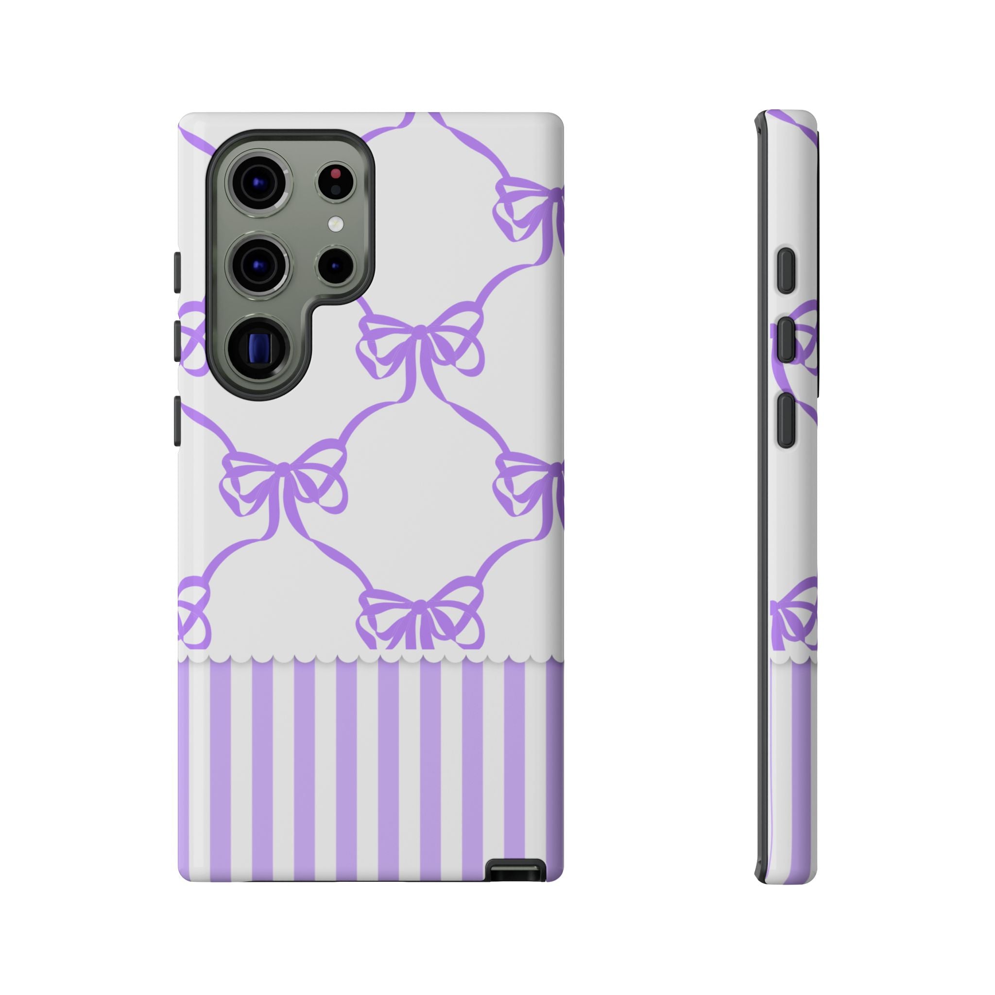 Lavender Bow Pattern Tough Phone Case - Striped Cute iPhone Cover