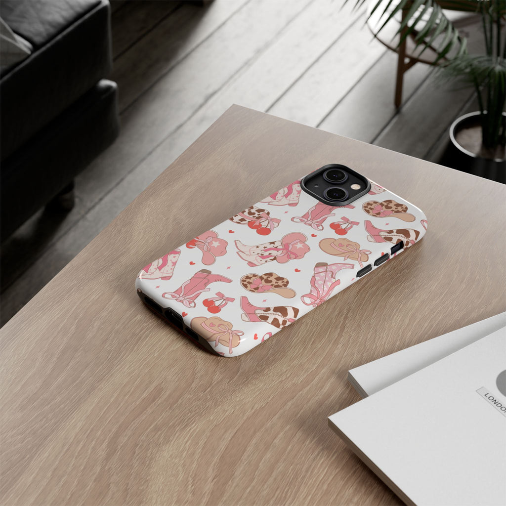 Cowgirl Boots Pink Phone Case — Cute Western Pattern Tough Phone Case