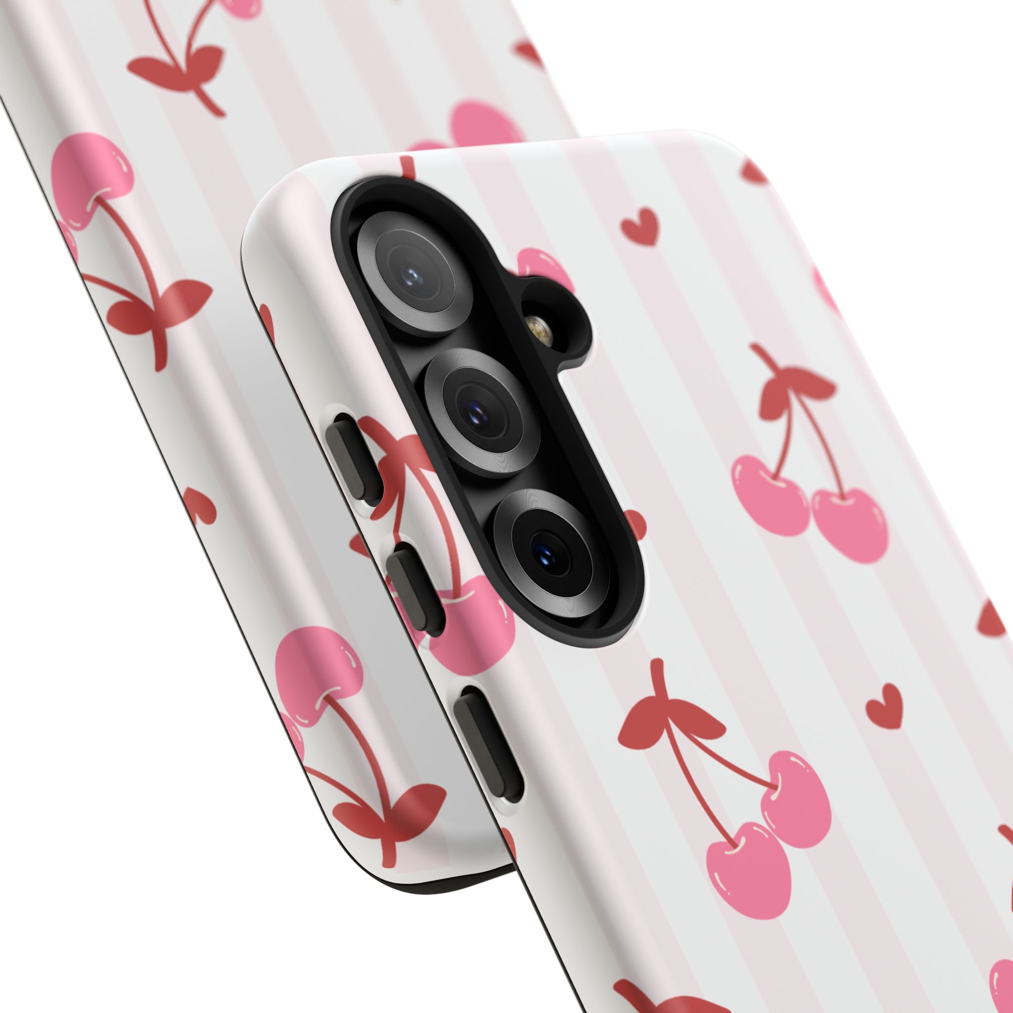 Pink Cherry Pattern Tough Phone Case — Cute Retro Fruit Design