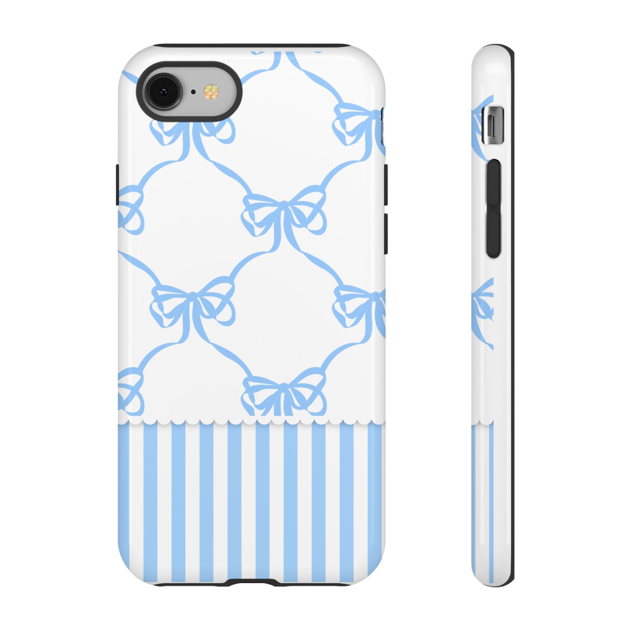 Blue Bow Stripes Phone Case — Cute Pastel Protective Tough Case