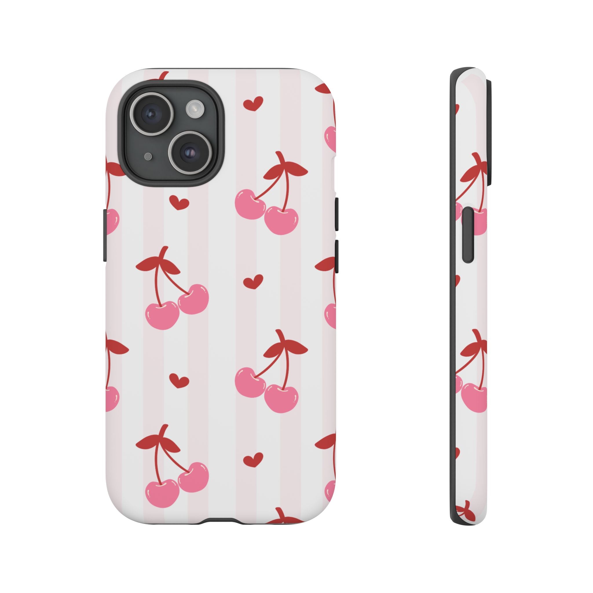 Pink Cherry Pattern Tough Phone Case — Cute Retro Fruit Design