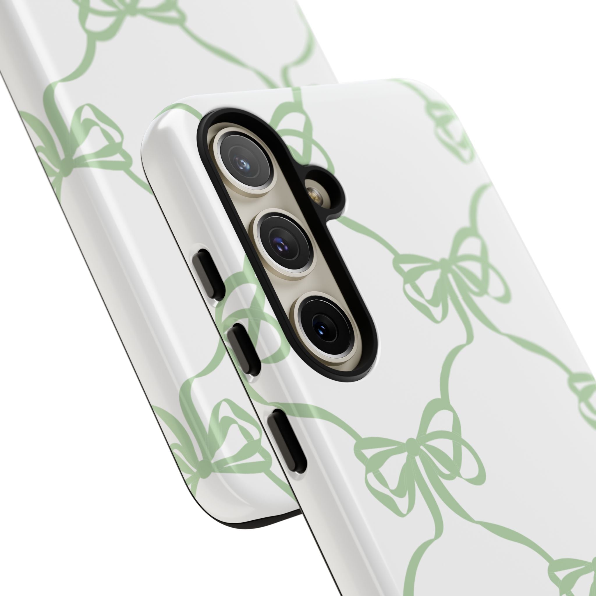 Bow Pattern Tough Phone Case — Pastel Green Stripes & Ribbon Design